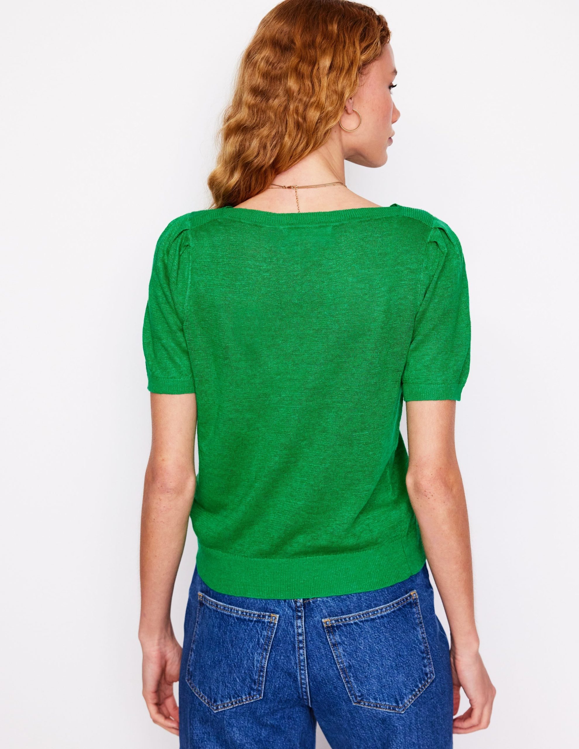 Liv Boat Neck Linen T-Shirt-Sapling Green - Image 3