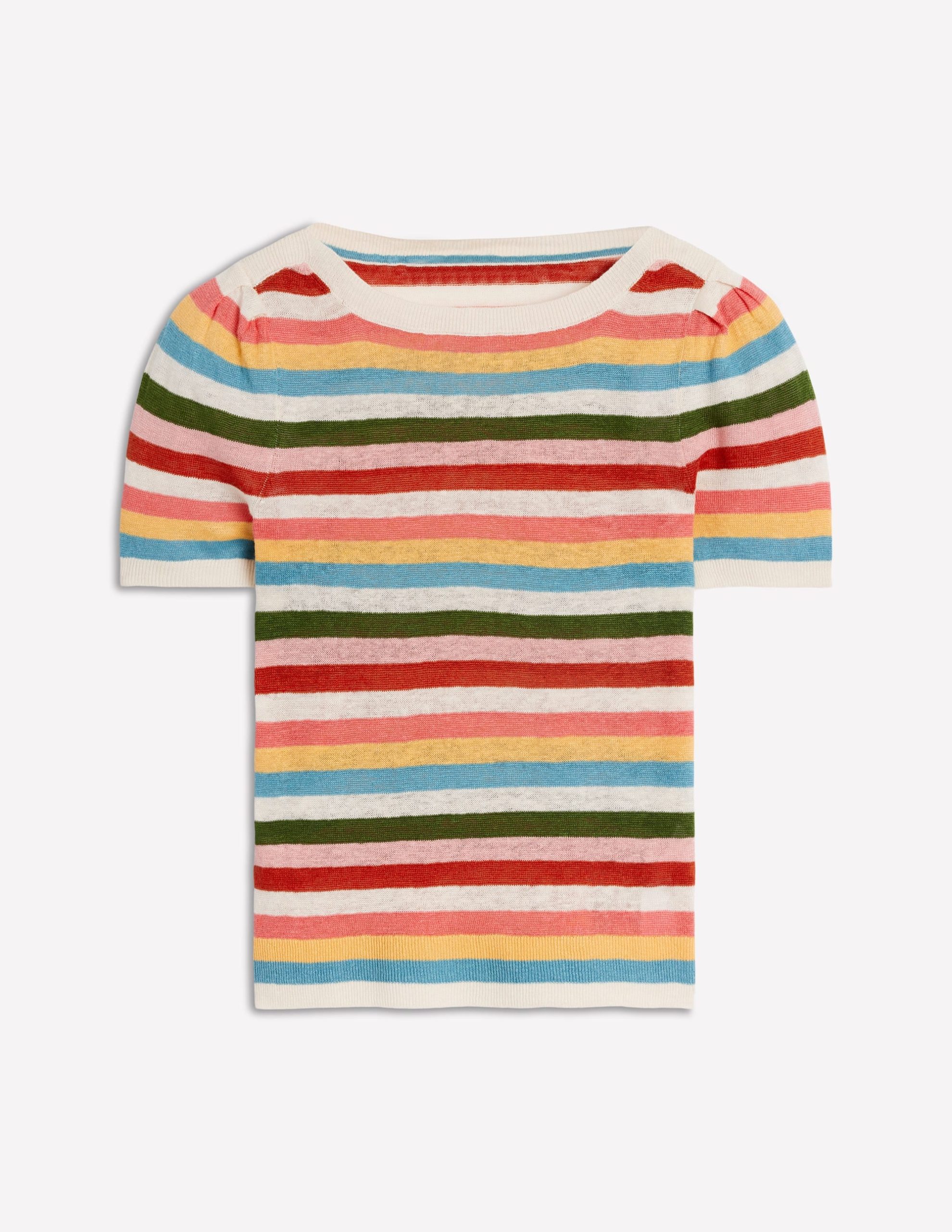 Liv Boat Neck Linen T-Shirt-Soft Multistripe Small - Image 5