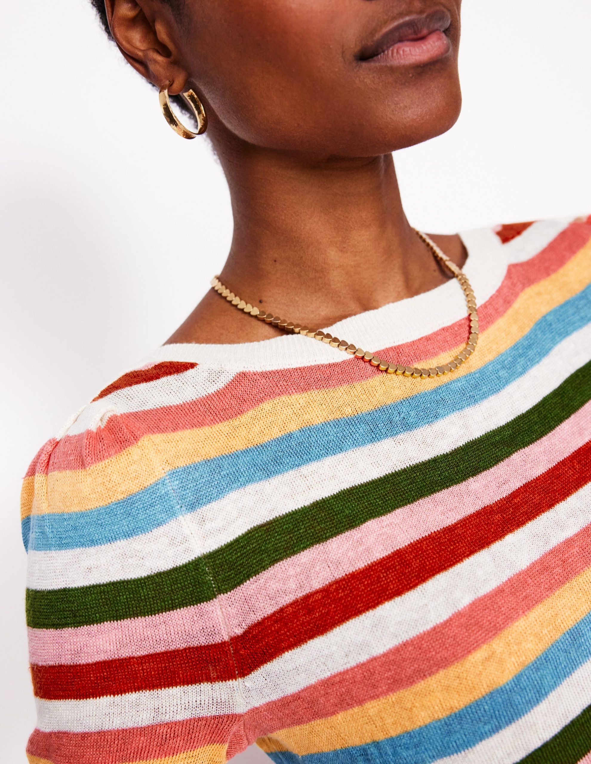 Liv Boat Neck Linen T-Shirt-Soft Multistripe Small - Image 2