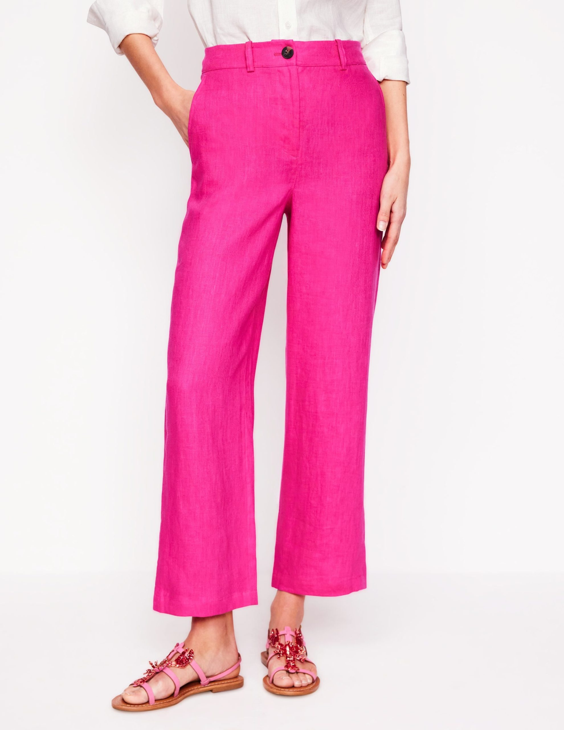 Westbourne Crop Linen Pants-Pink Peony - Image 4