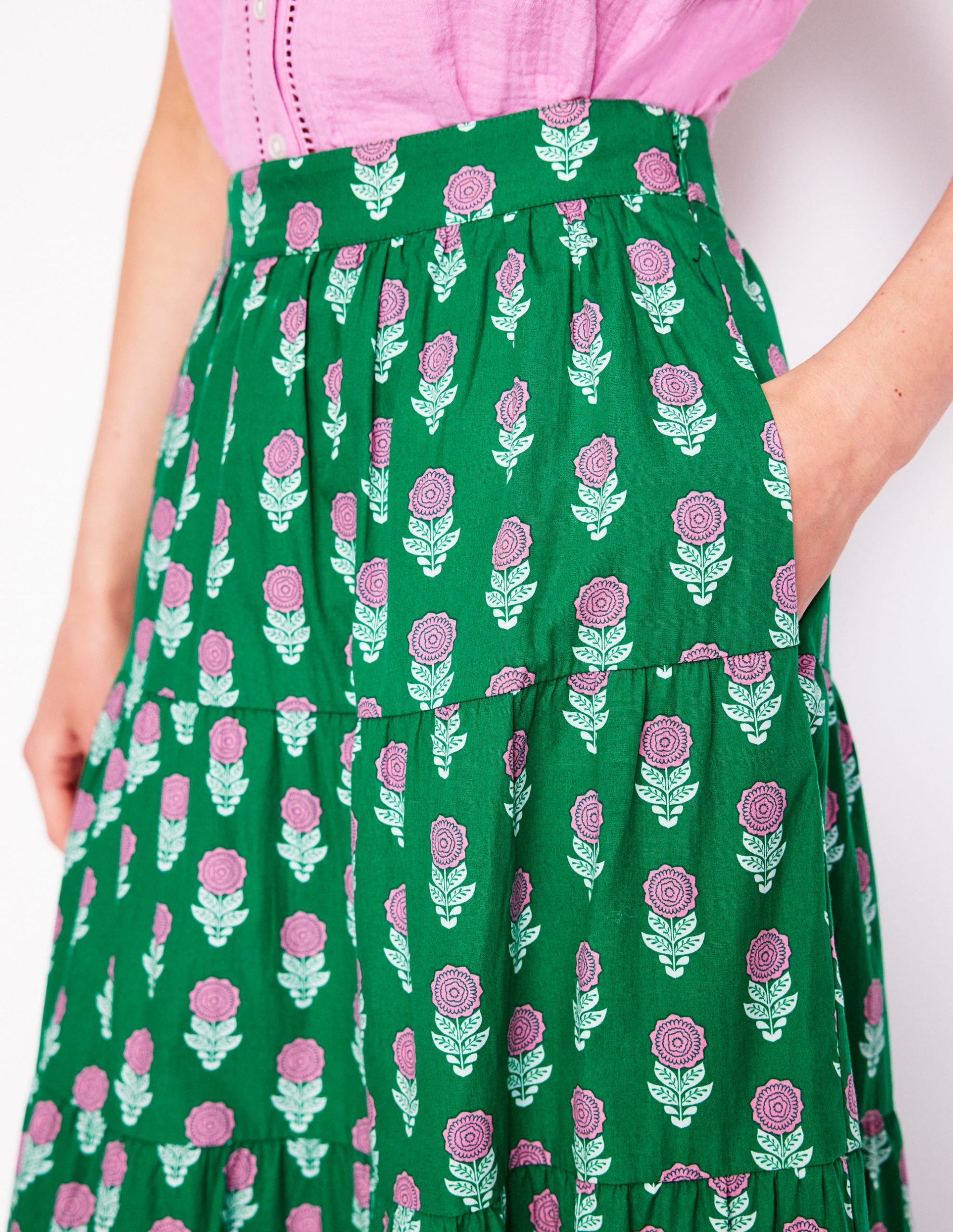 Nadia Poplin Maxi Skirt-Green Stamp. Dahlia Sprig - Image 2