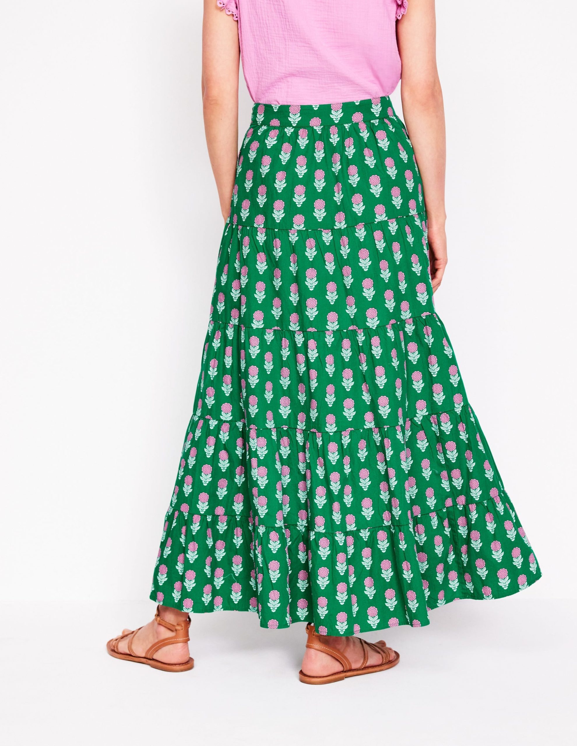 Nadia Poplin Maxi Skirt-Green Stamp. Dahlia Sprig - Image 3