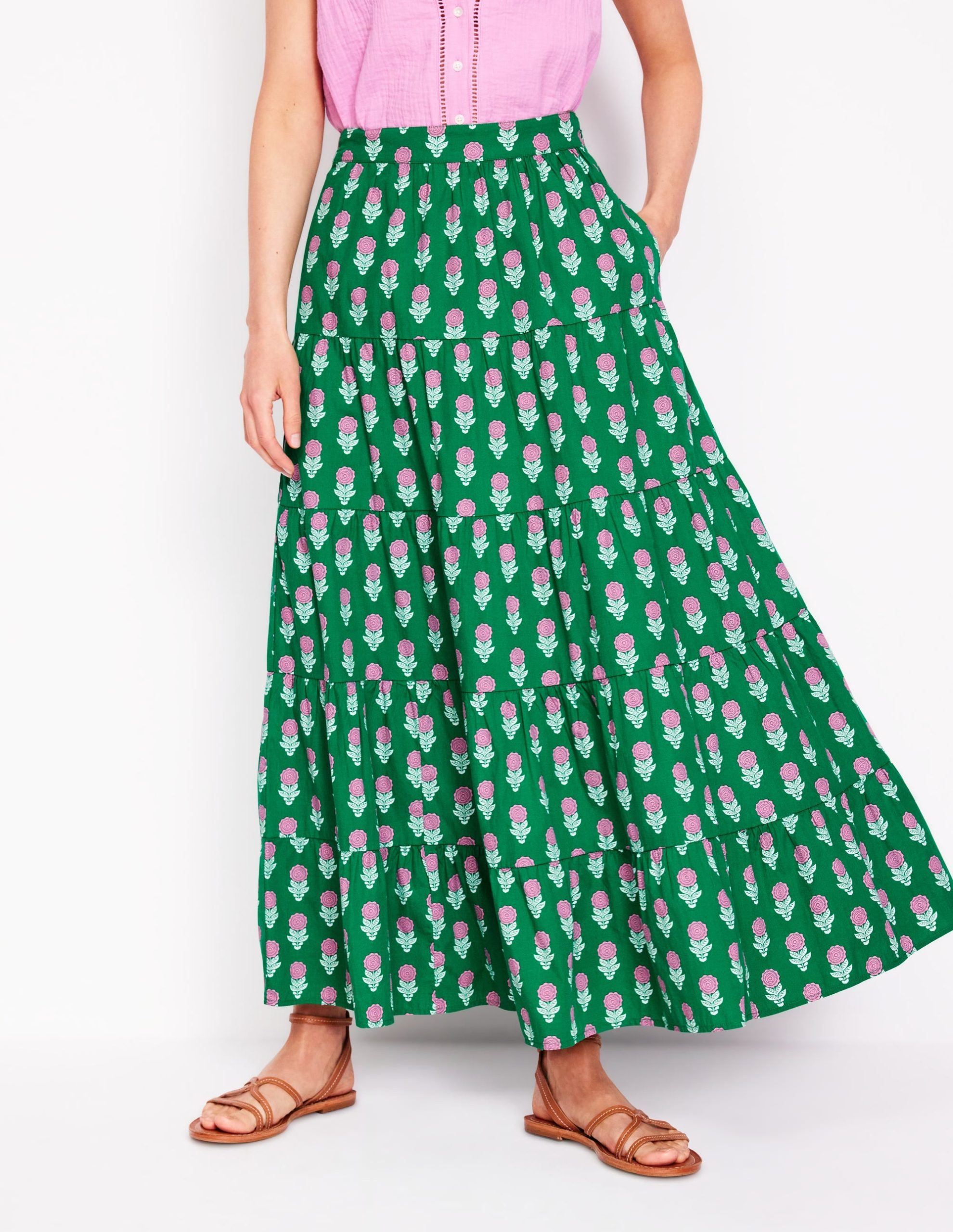 Nadia Poplin Maxi Skirt-Green Stamp. Dahlia Sprig - Image 4