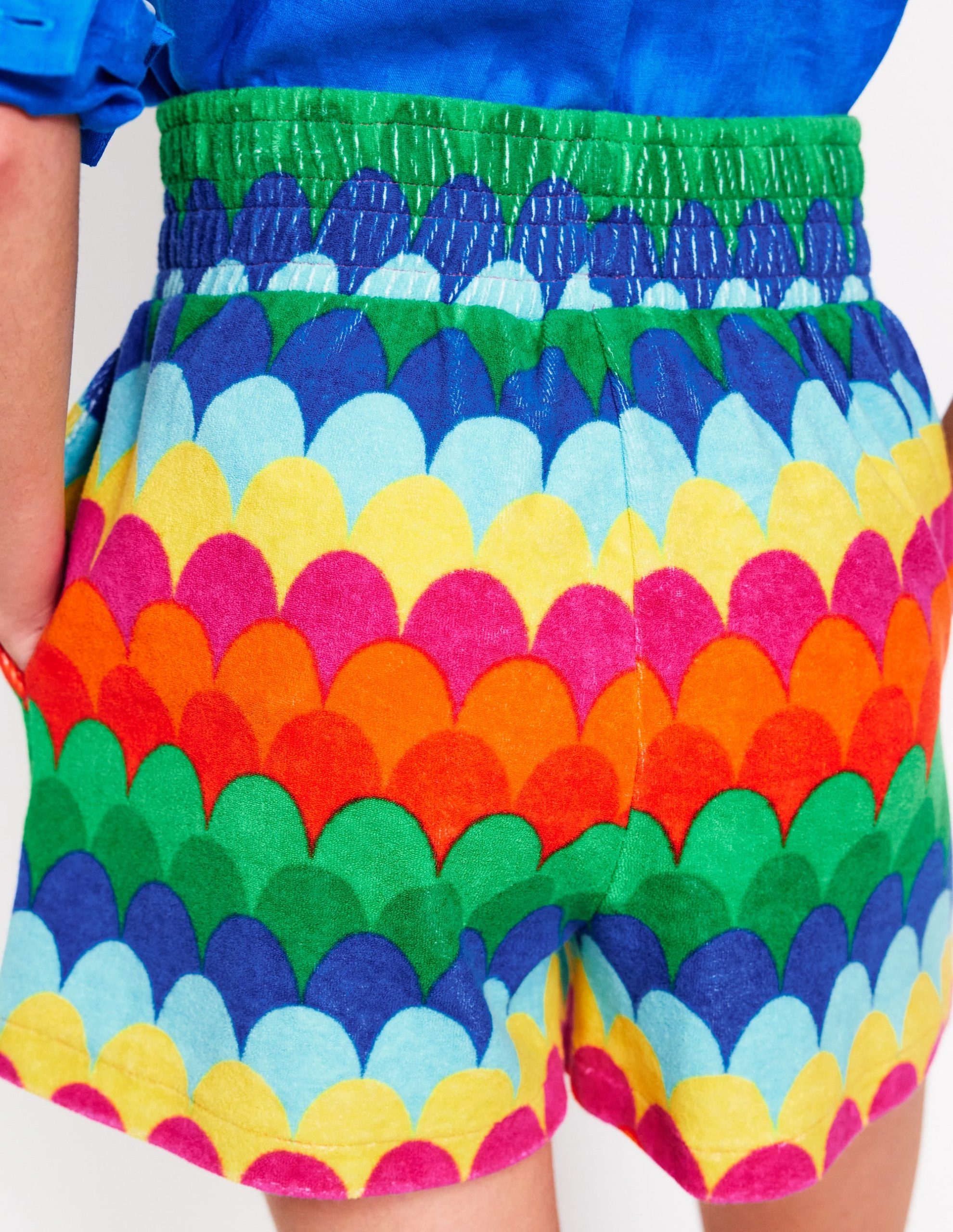 Smocked Towelling Short-Multi. Scallop Stripe - Image 2