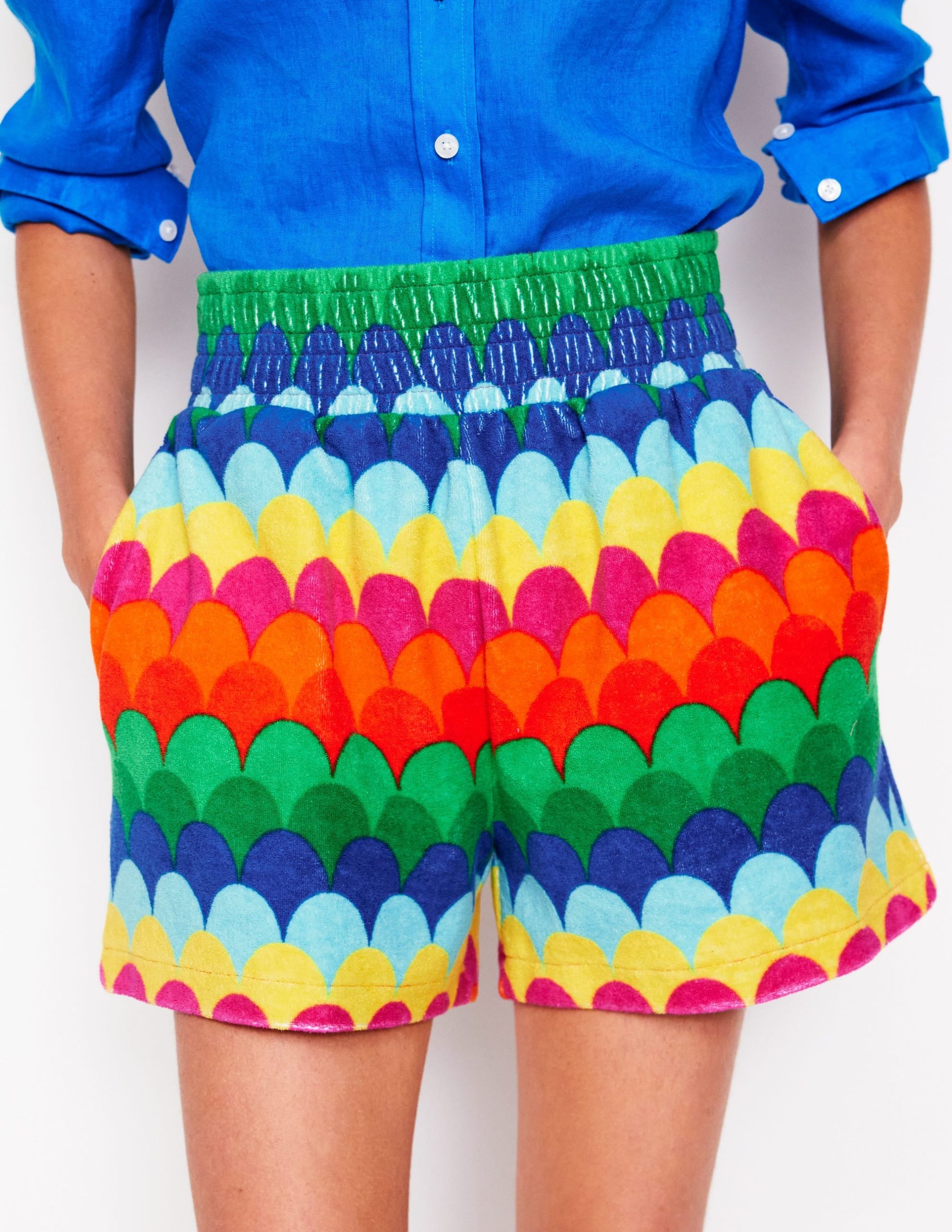 Smocked Towelling Short-Multi. Scallop Stripe - Image 5