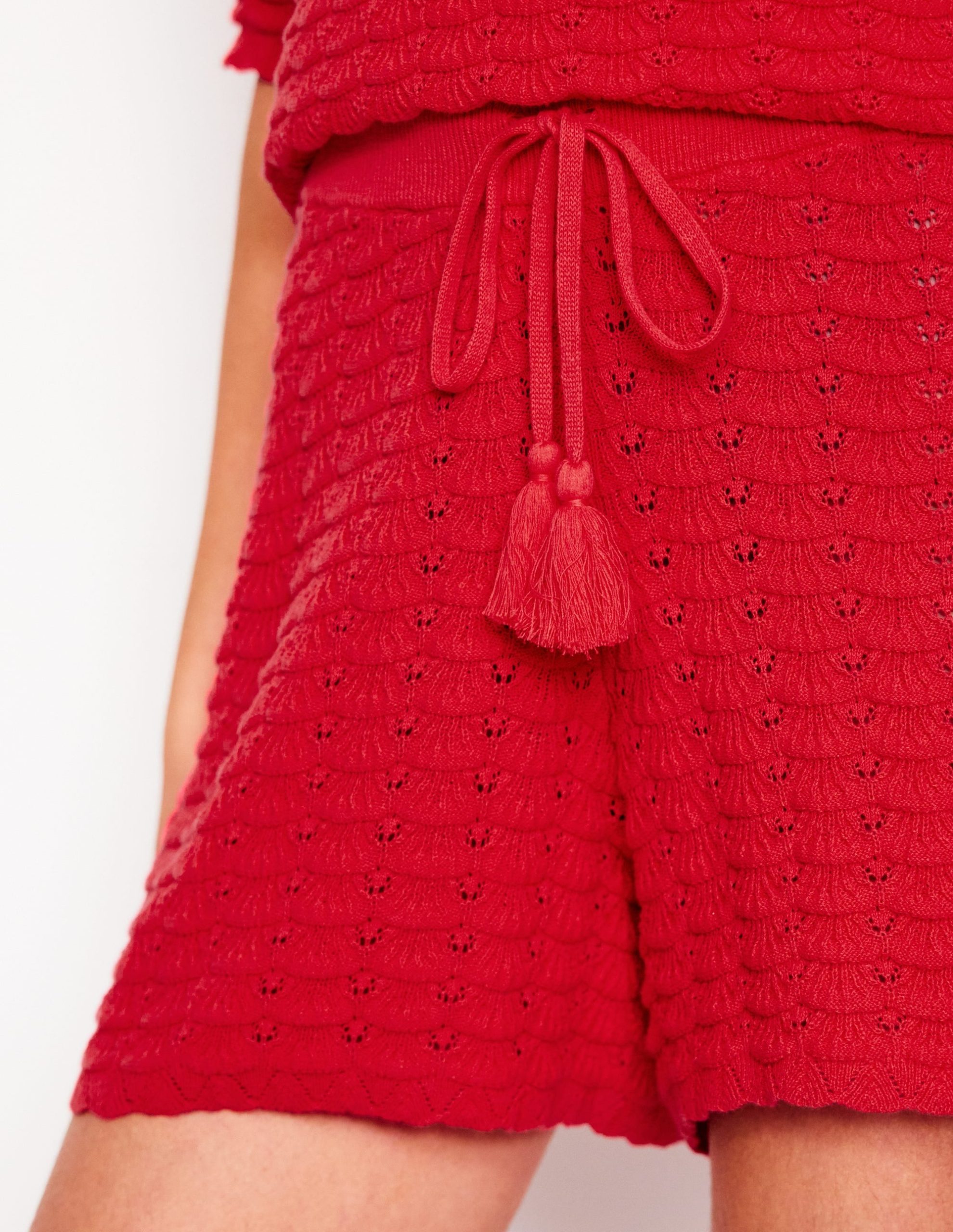 Textured Knitted Shorts-Strawberry Tart Red - Image 2
