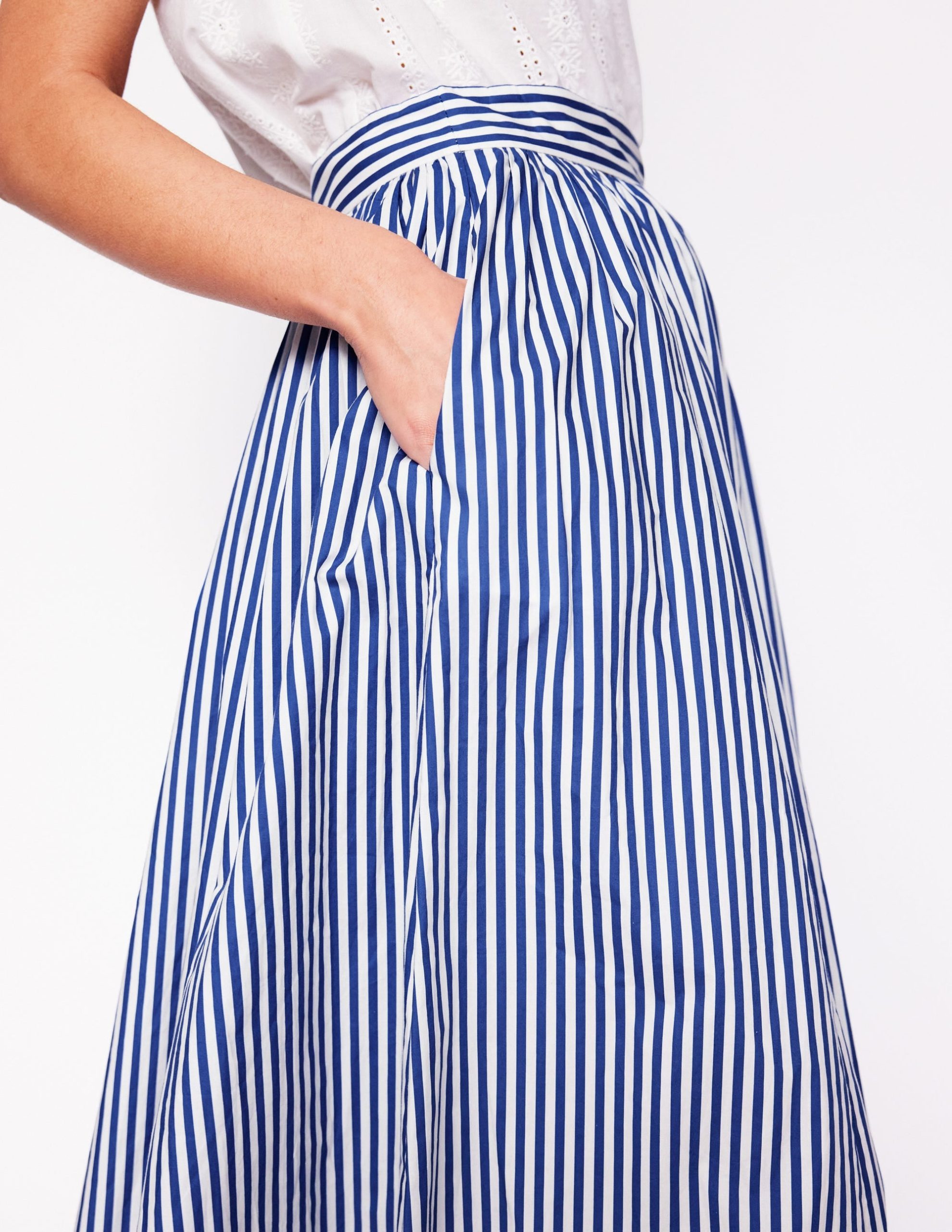 Full Poplin Maxi Skirt-Kingfisher Blue. Fine Stripe - Image 2