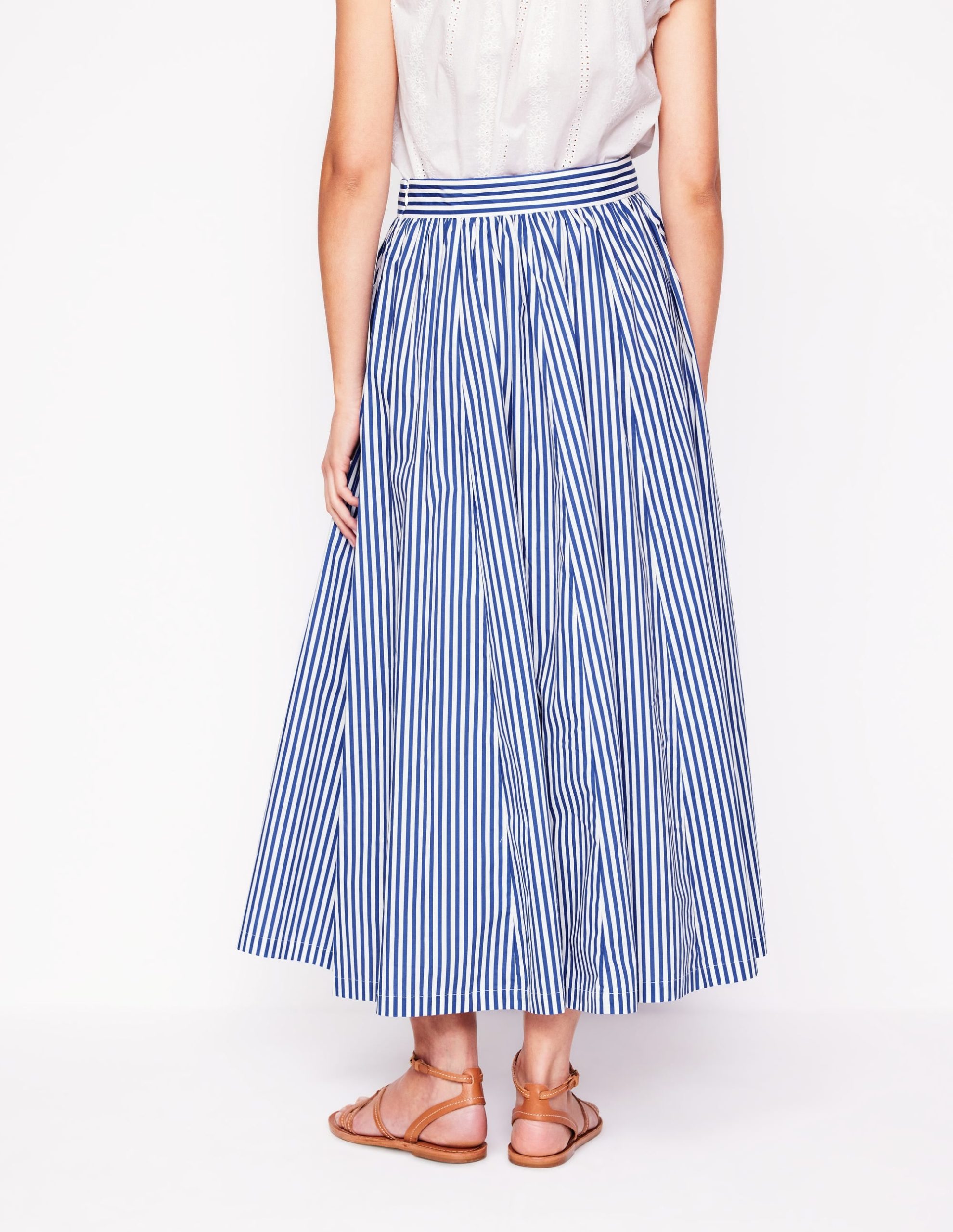 Full Poplin Maxi Skirt-Kingfisher Blue. Fine Stripe - Image 3
