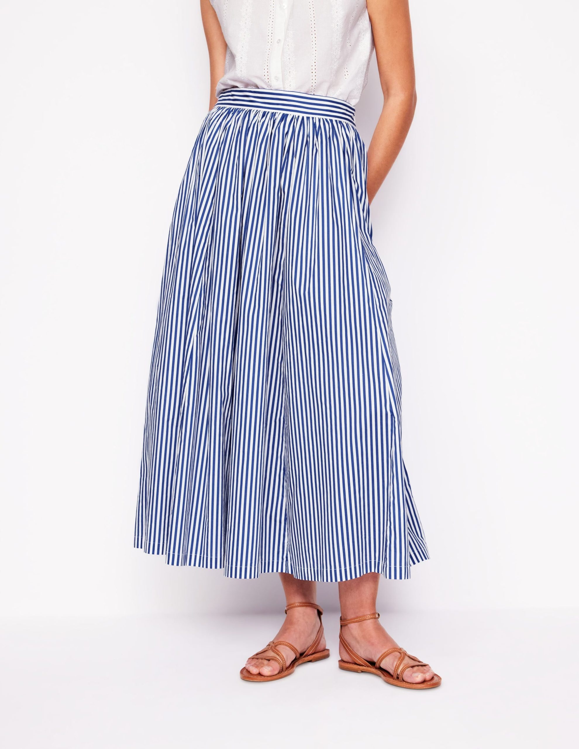 Full Poplin Maxi Skirt-Kingfisher Blue. Fine Stripe - Image 4