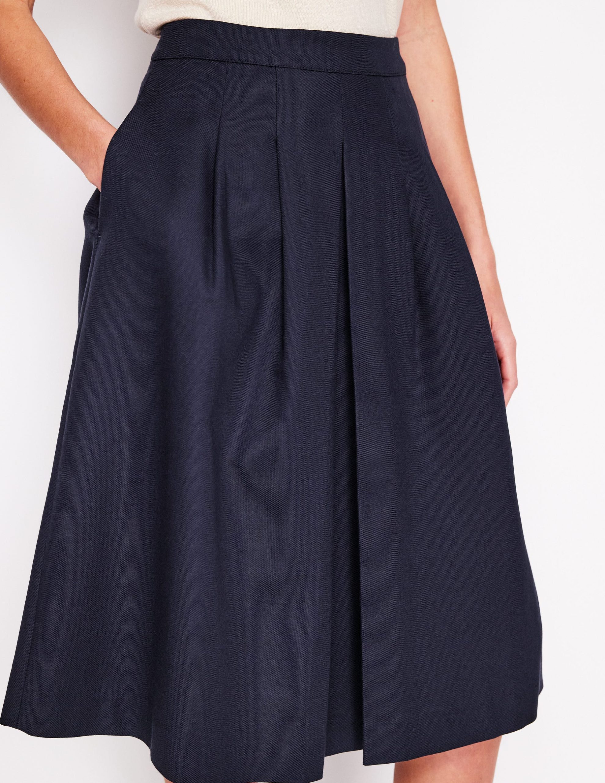 Pleat Detail Midi Skirt-Navy - Image 2