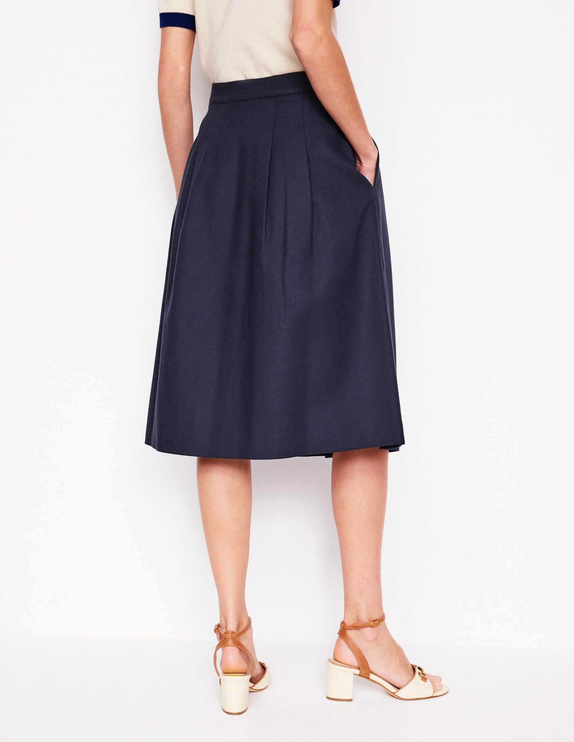Pleat Detail Midi Skirt-Navy - Image 3