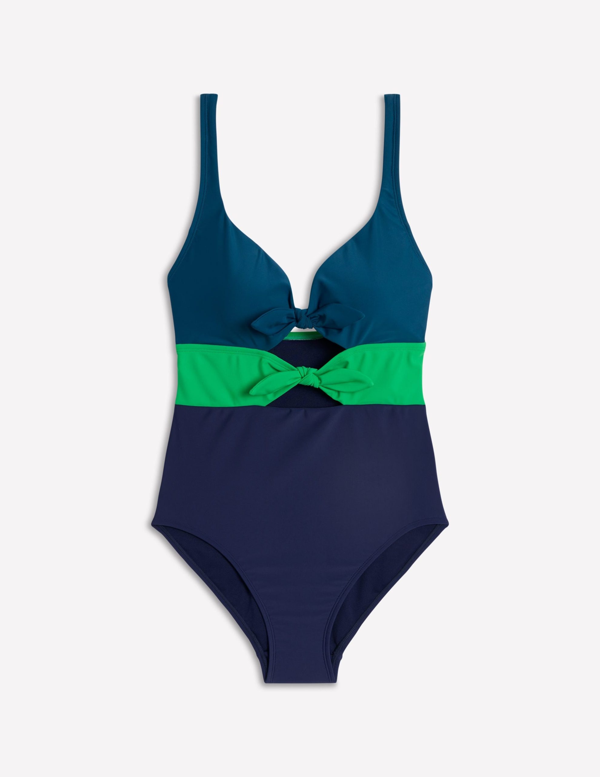 Tie Front Swimsuit-Navy/ Bright Green/ Blue - Image 5