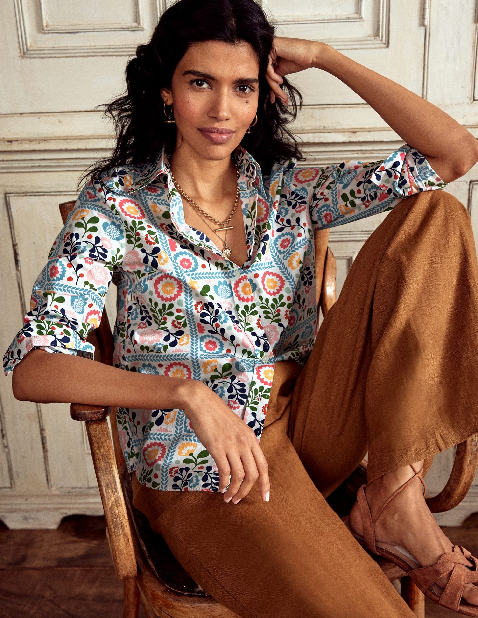 Sienna Cotton Shirt-Multi. Vine Tile