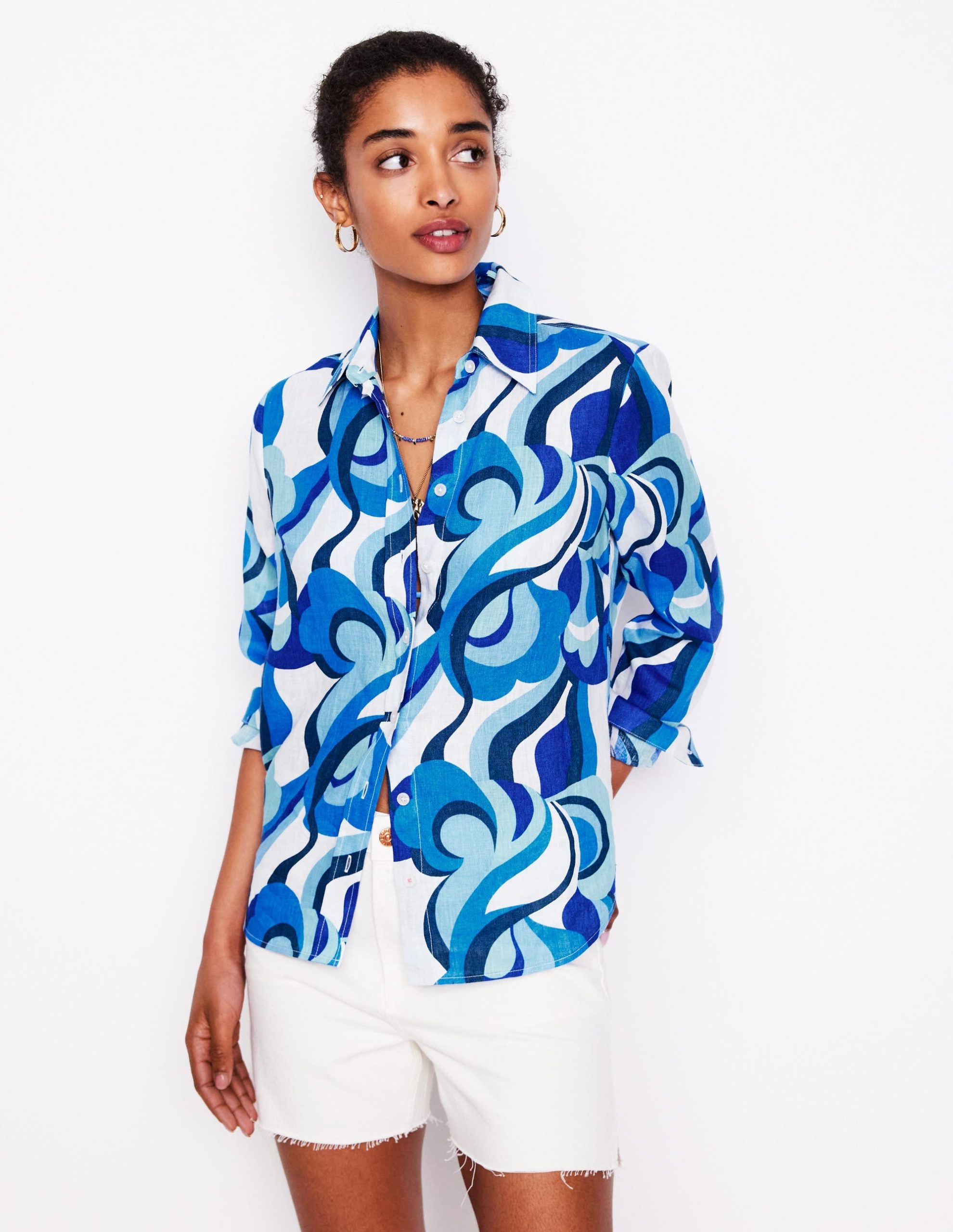 Sienna Linen Shirt-Multi Abstract Swirl