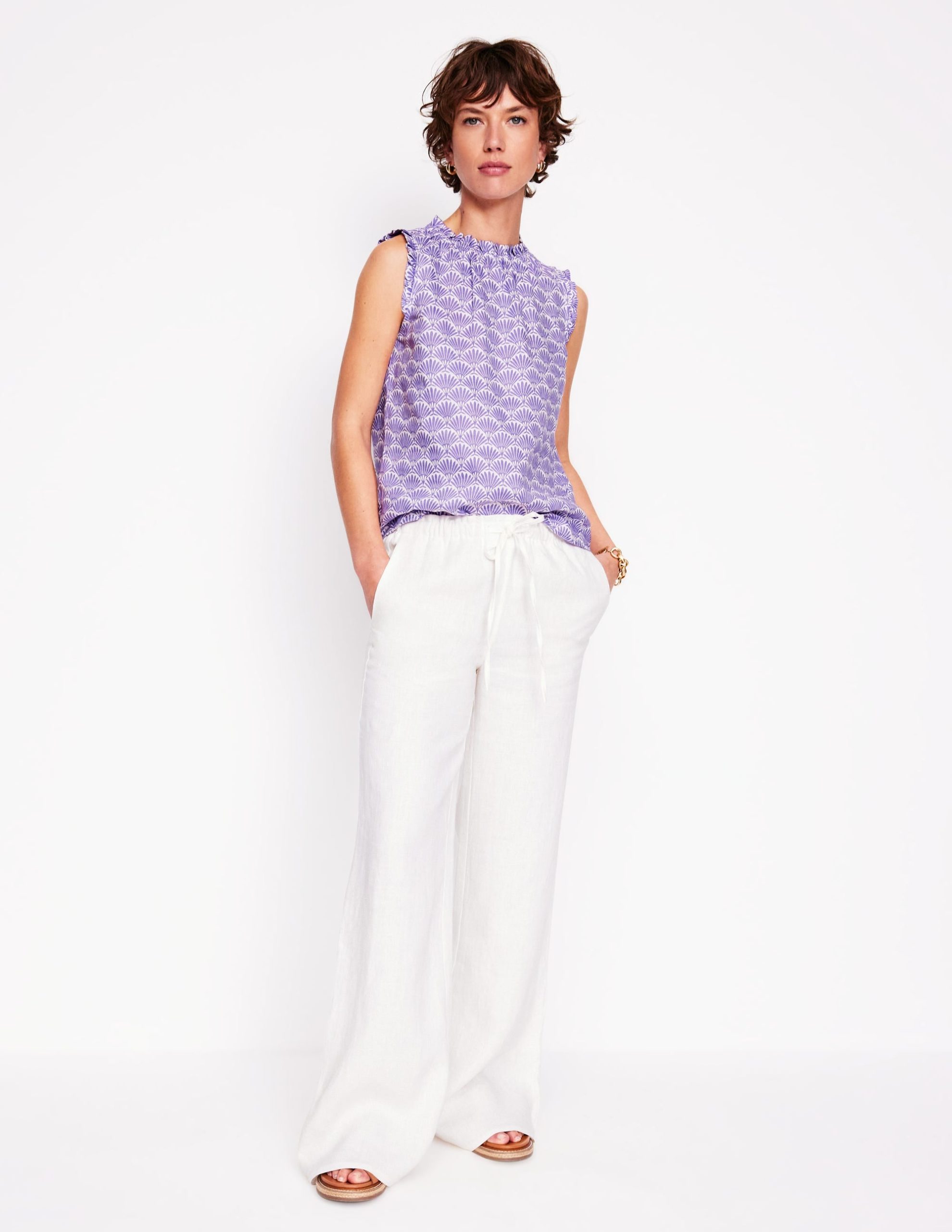 Sophie Ruffle Linen Top-Purple. Deco Palm - Image 2