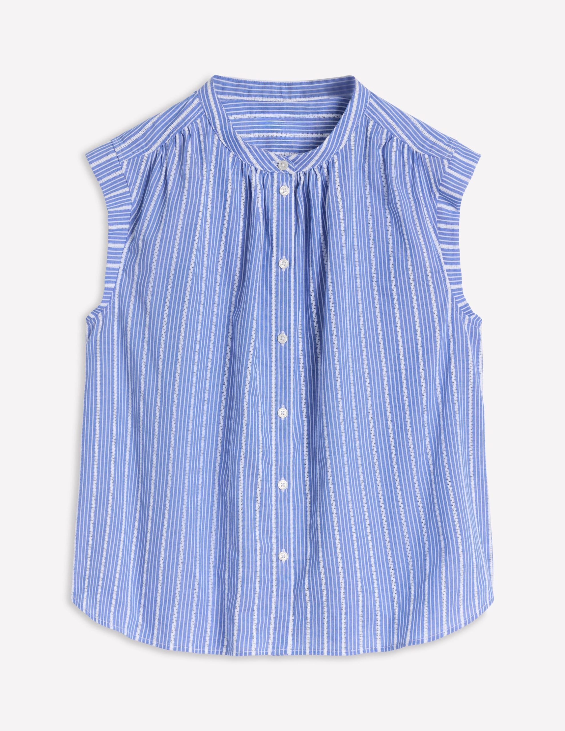 Fabric Interest Everyday Top-Blue. Ivory Stripe - Image 5