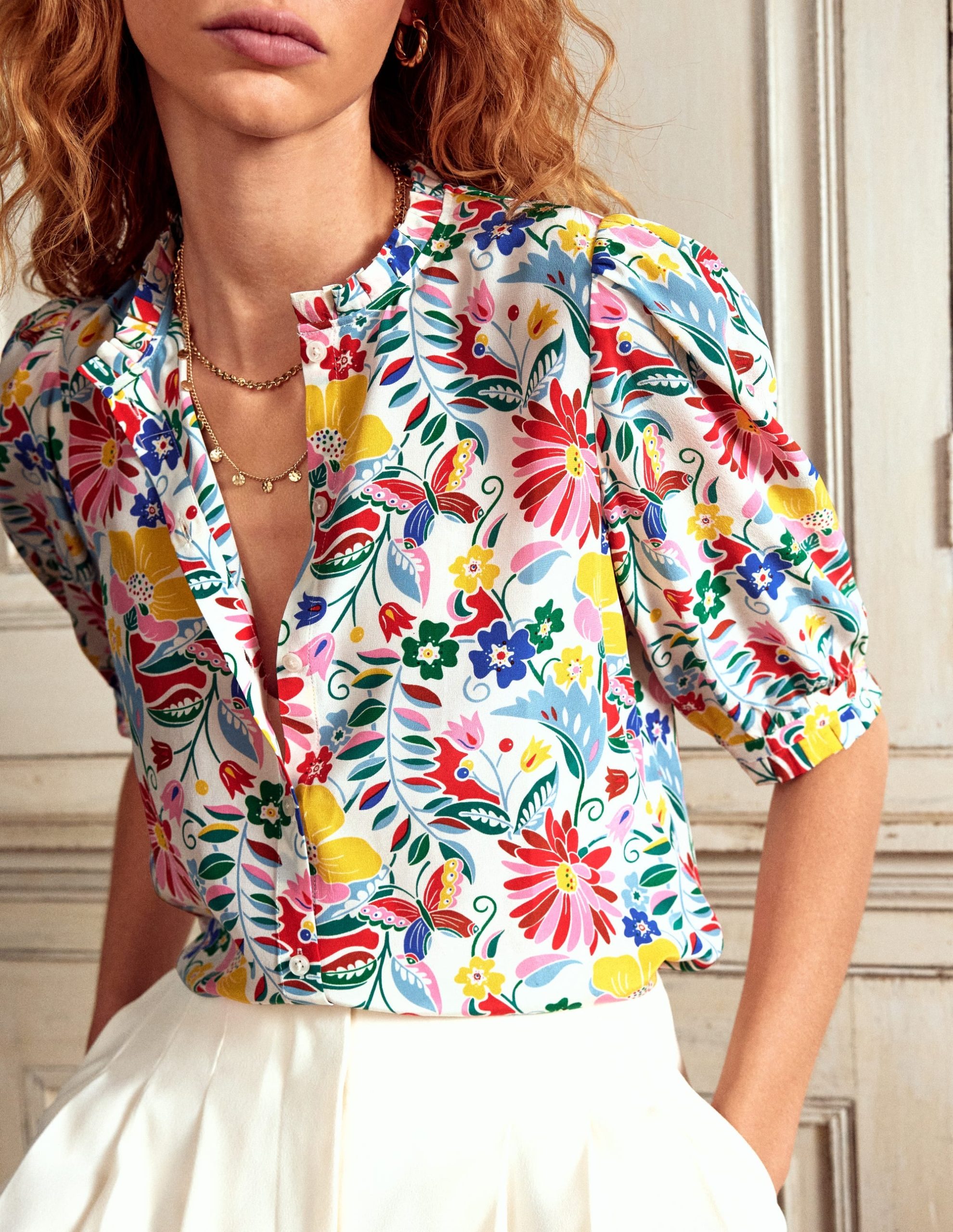 Frill Detail Silk Top-Multi. Wildflower Trail - Image 2