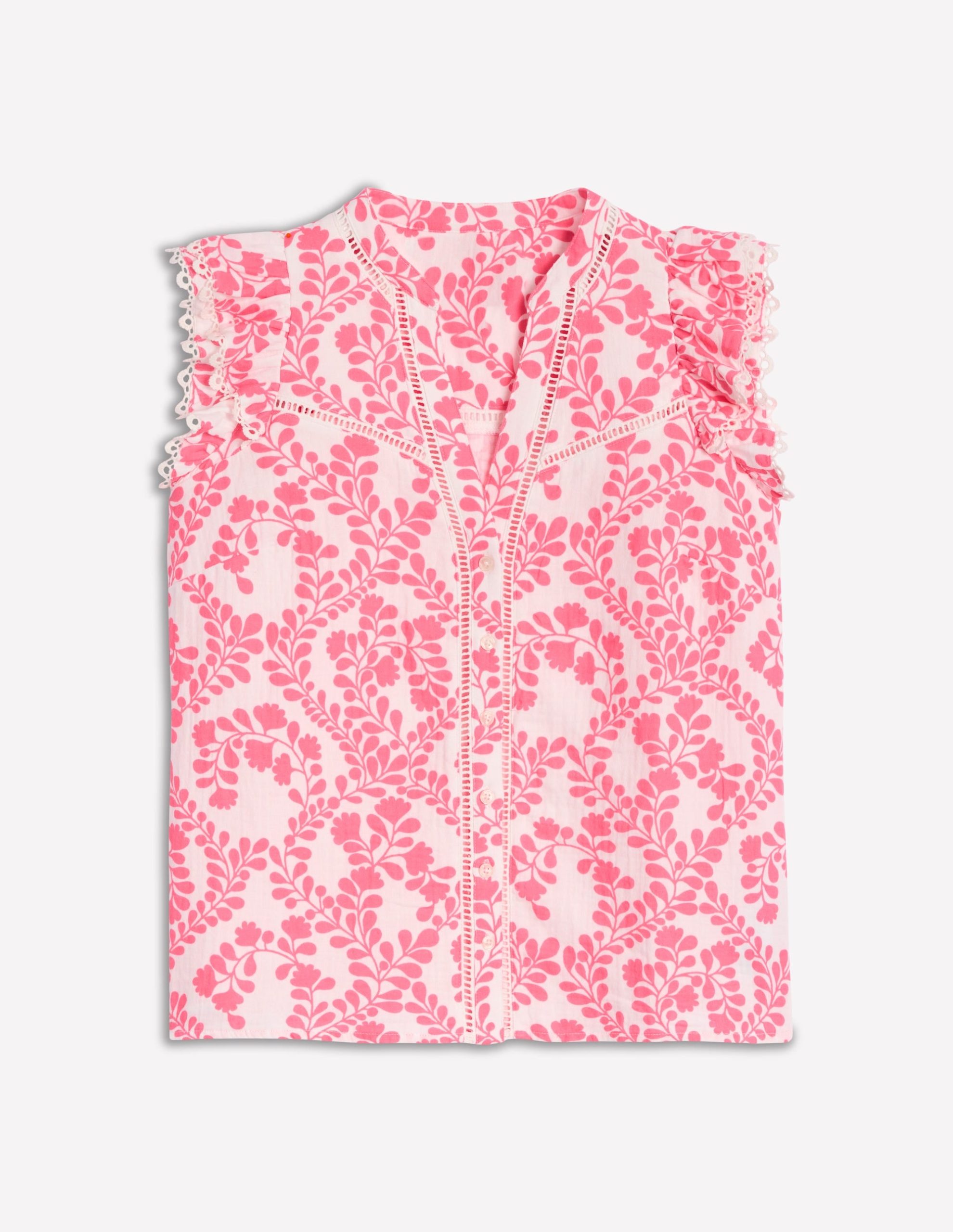 Sleeveless Double Cloth Top-Azalea Pink. Vine Silhouette - Image 5