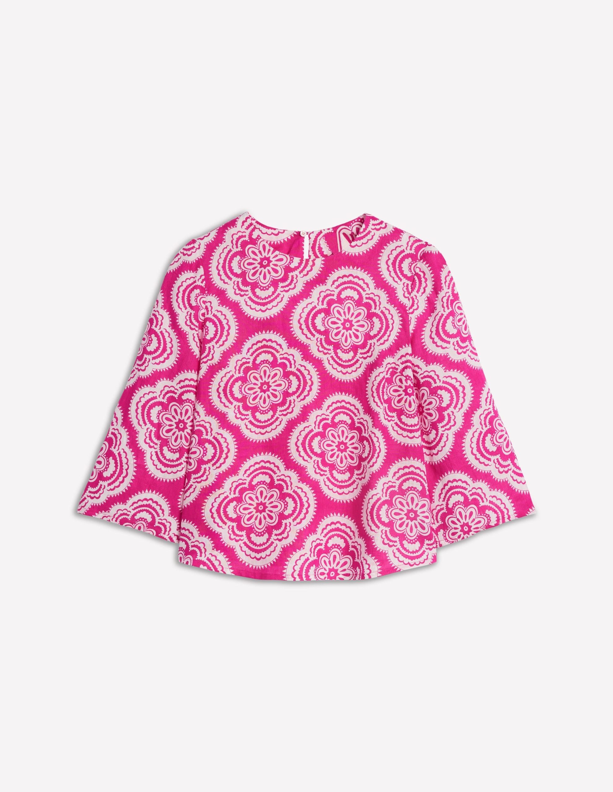 Fluted Sleeve Linen Top-Pink Peony. Botanic Blush - Image 6