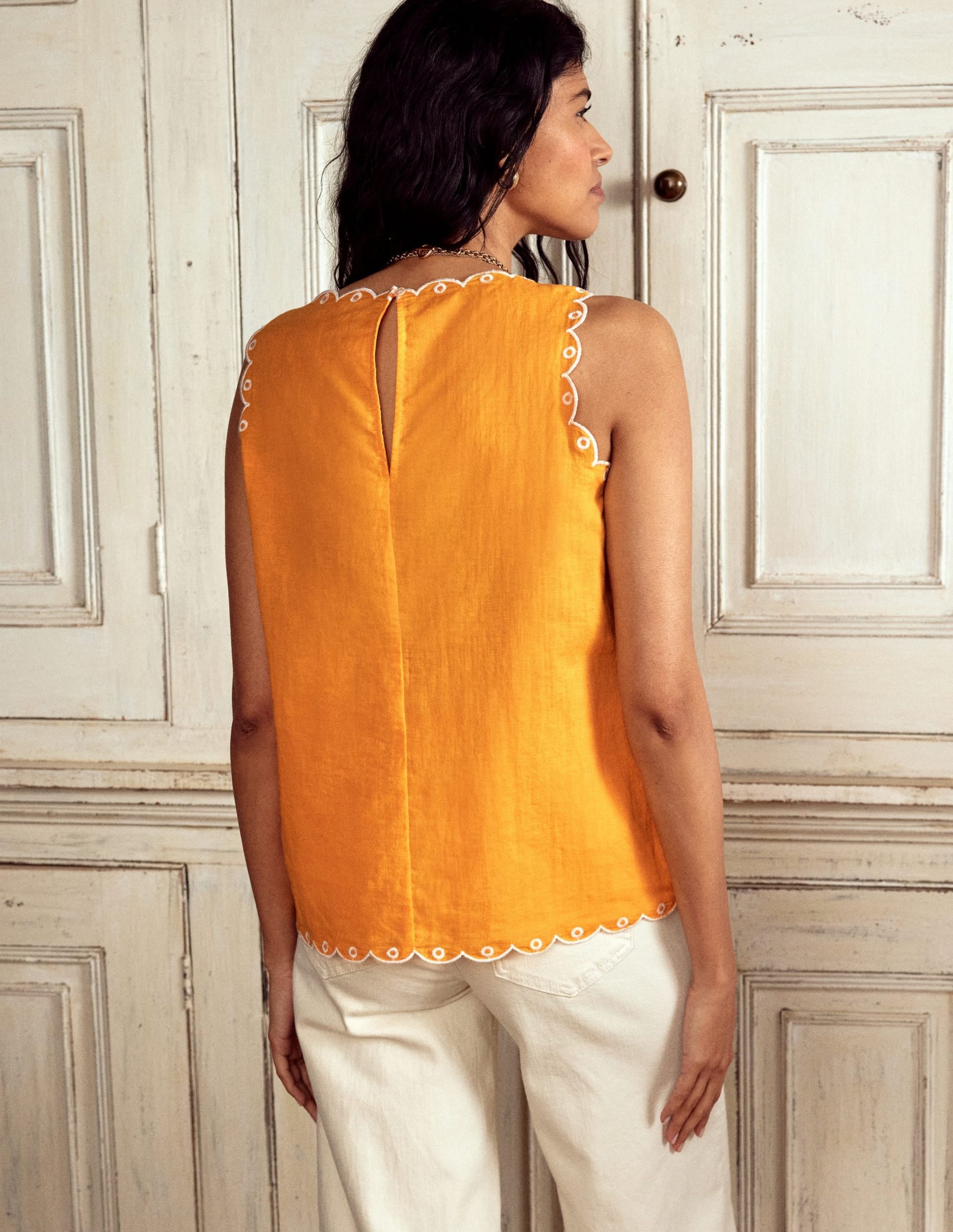Embroidered Linen Blend Top-Summers Sun Yellow - Image 3