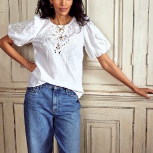 Linen Cutwork Top-White