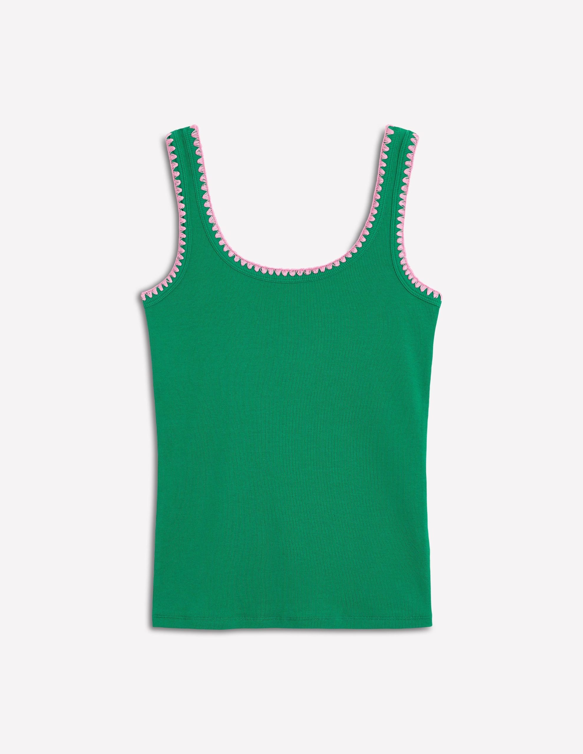 Crochet Trim Tank Top-Rich Emerald - Image 5