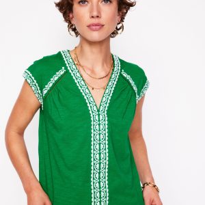 Hazel Cotton Embroidered Top-Rich Emerald