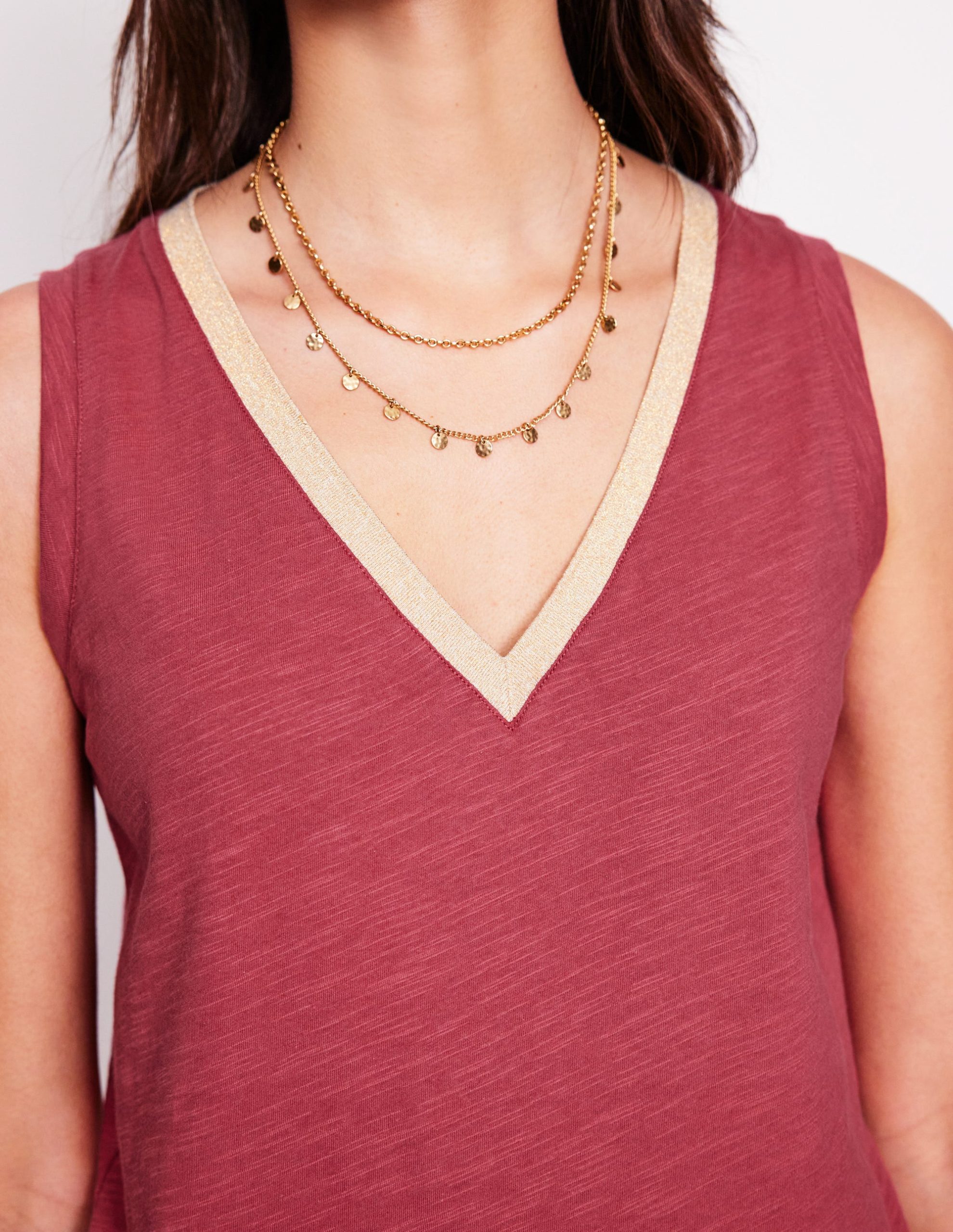 Metallic Trim V Neck Vest-Terracotta Red - Image 2