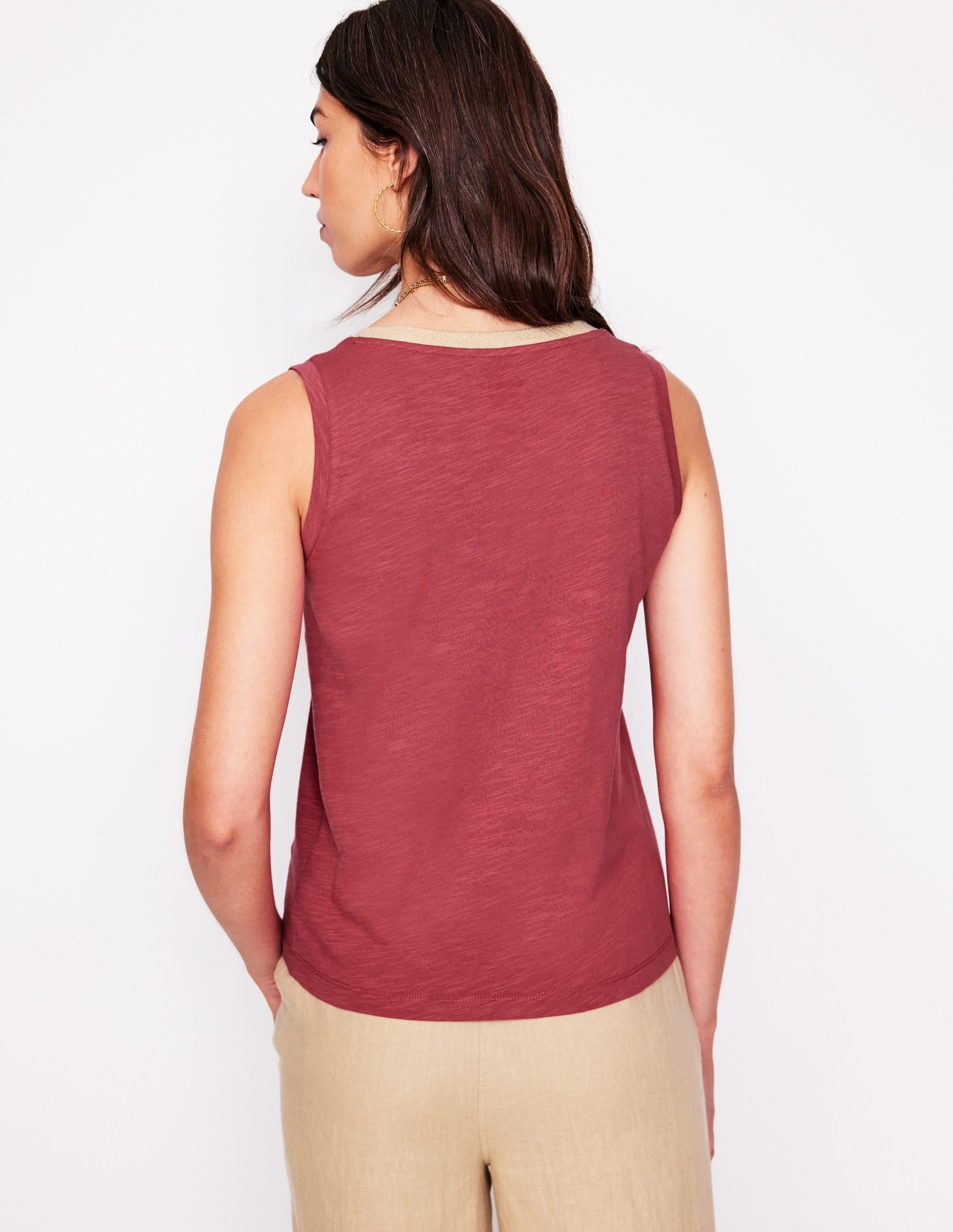 Metallic Trim V Neck Vest-Terracotta Red - Image 3