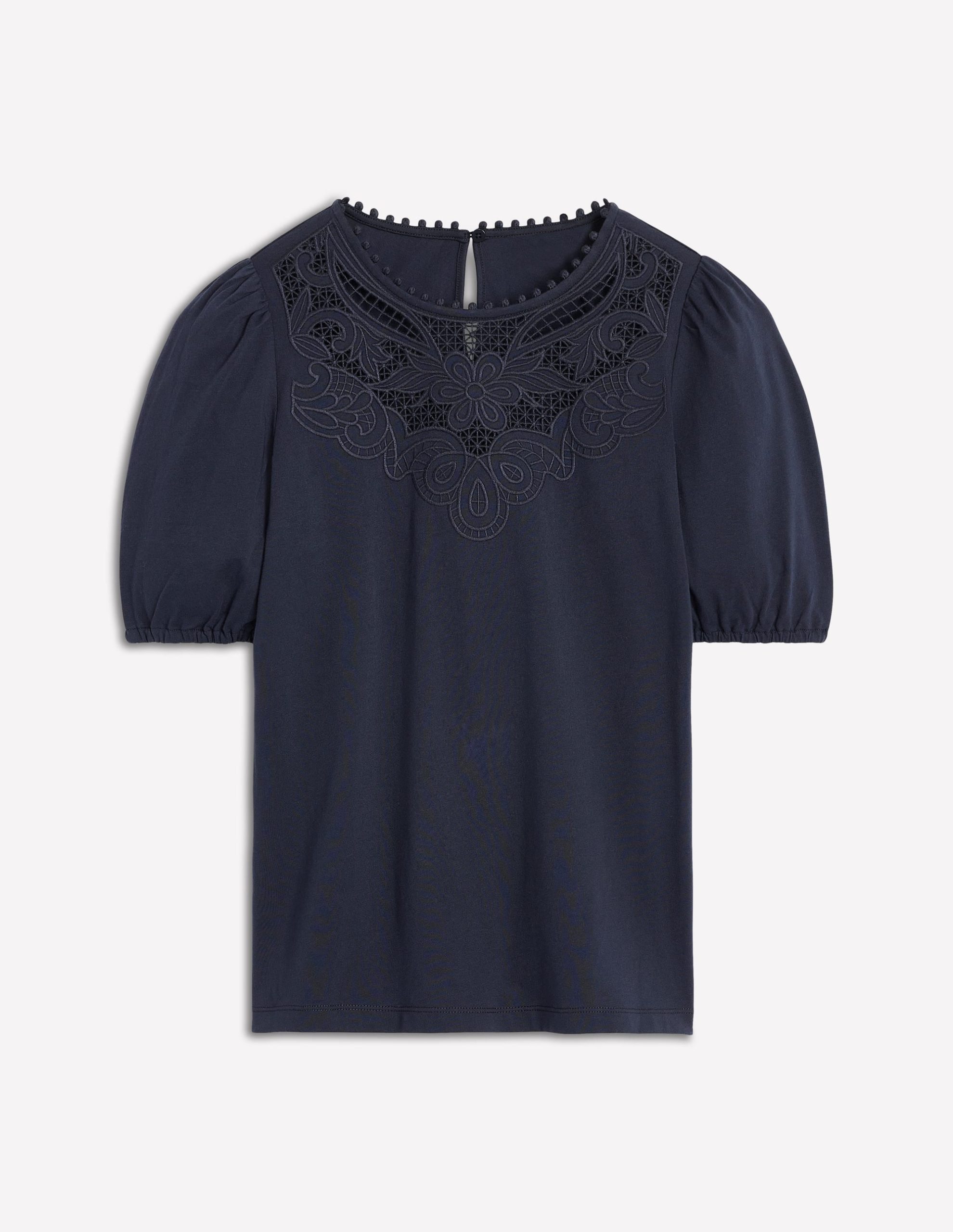 Cutwork Puff Sleeve T-Shirt-Navy - Image 5