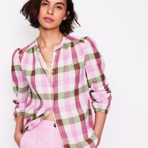 Gingham Double Cloth Top-Pink and Green Gingham