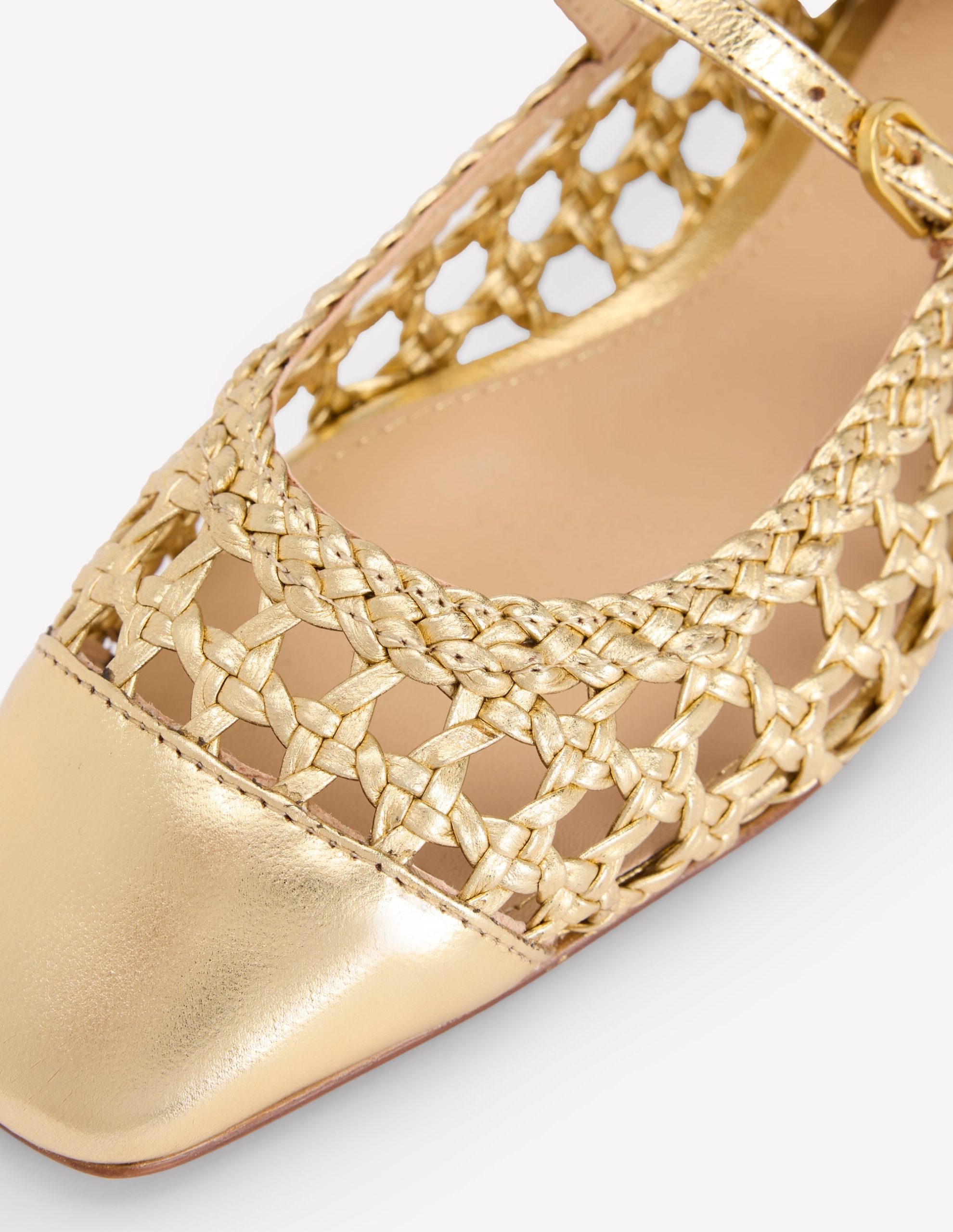 Penelope Mary Jane Flat-Gold Woven Leather - Image 5