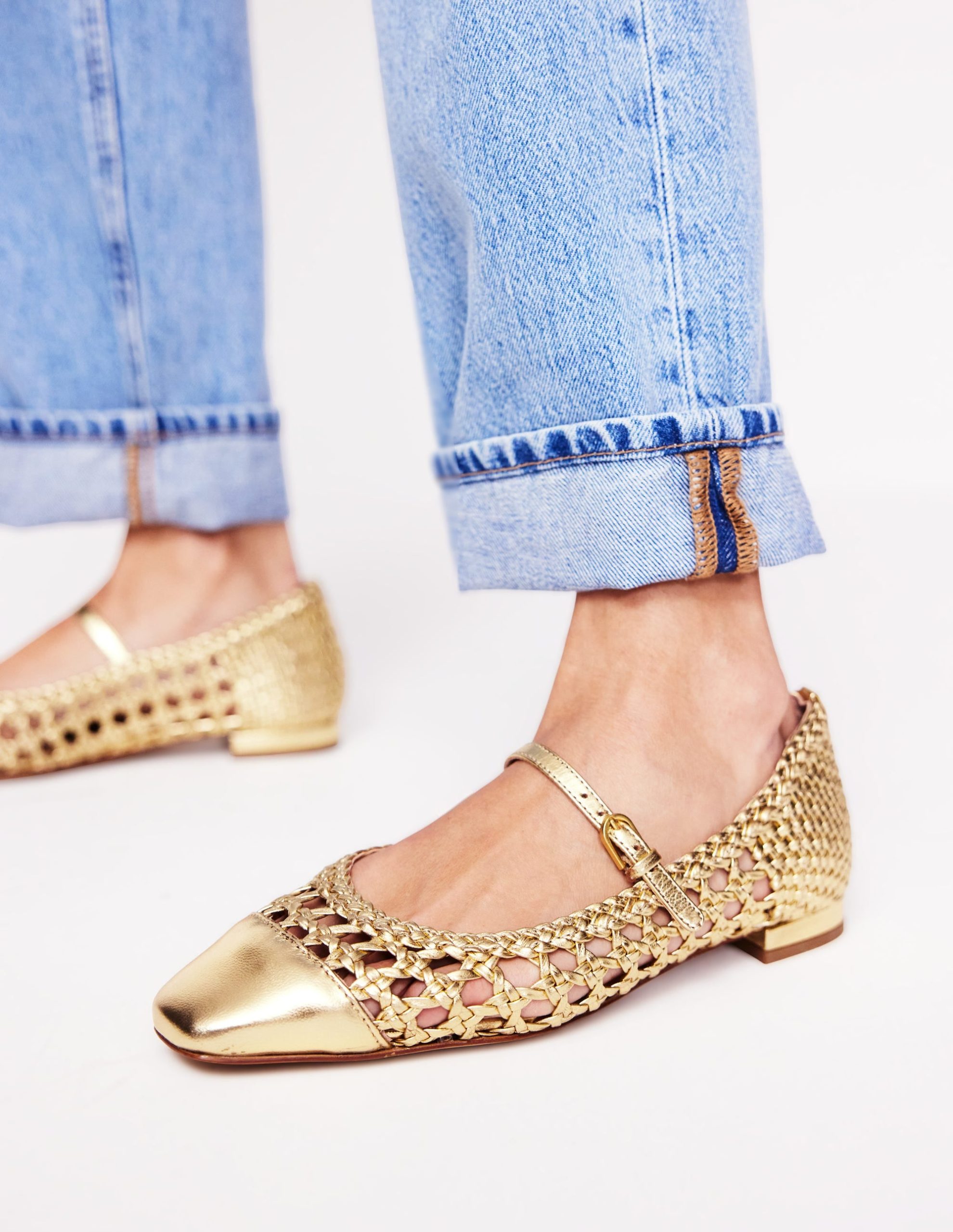 Penelope Mary Jane Flat-Gold Woven Leather - Image 2