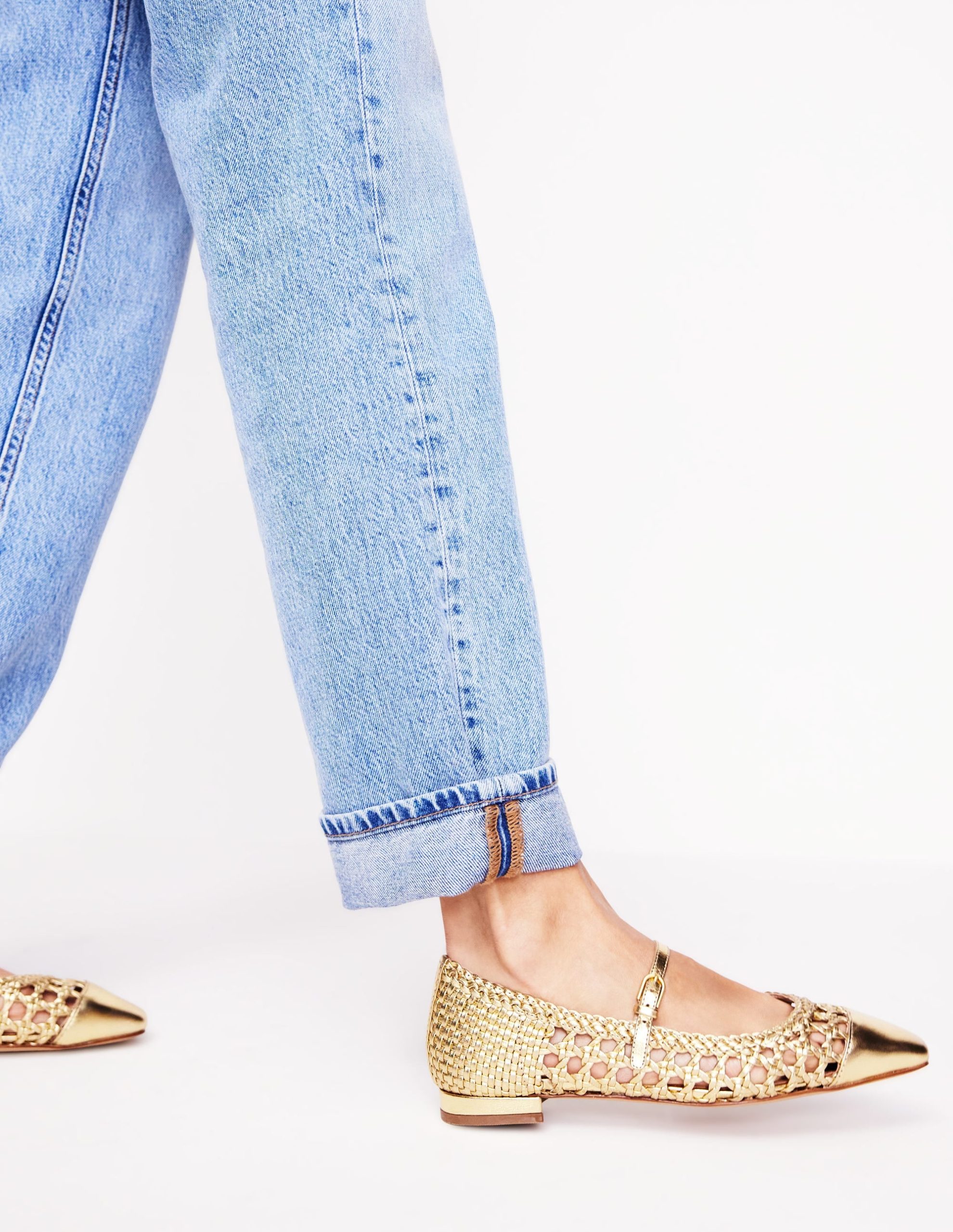 Penelope Mary Jane Flat-Gold Woven Leather - Image 3