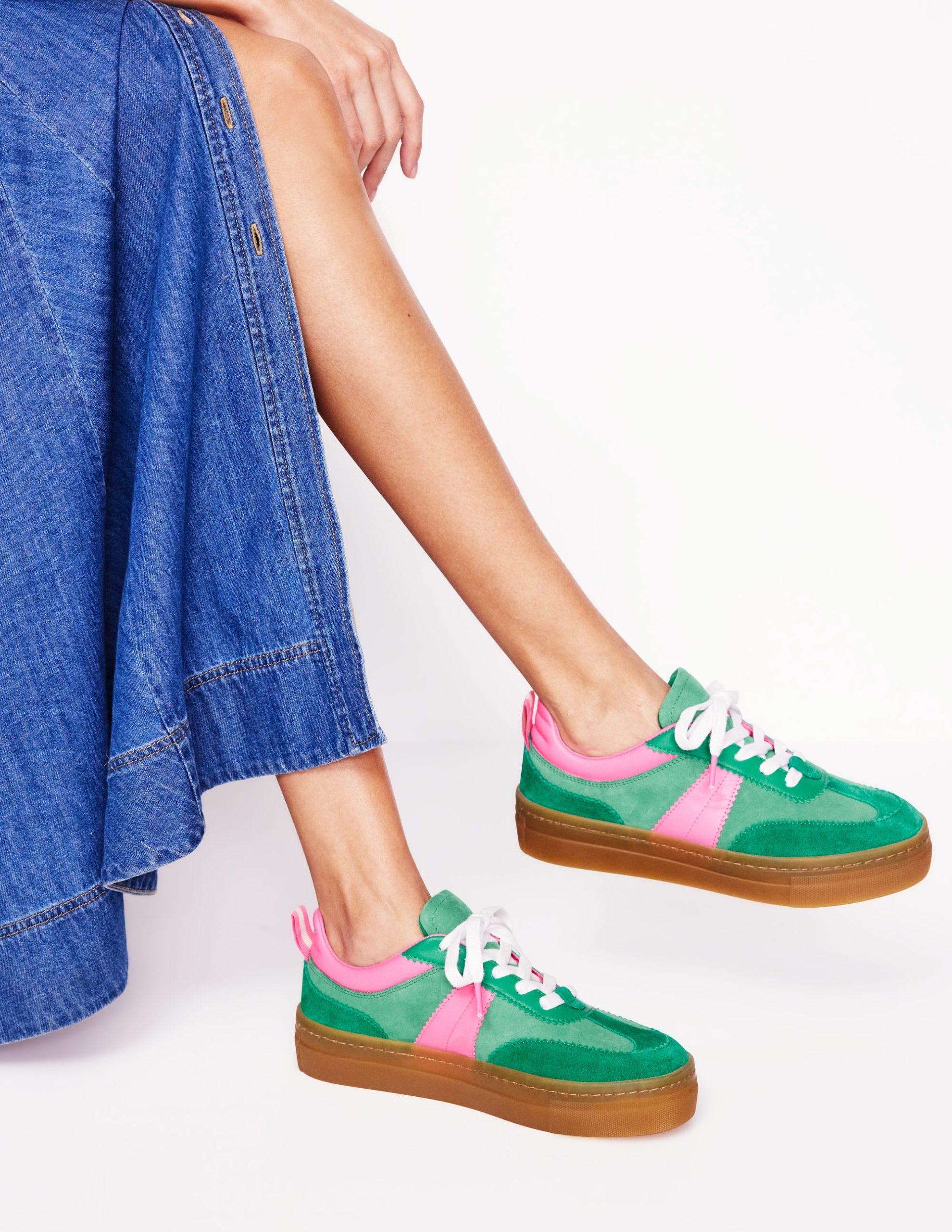 Erin Flatform Tennis Trainer-Rich Emerald/Festival Pink - Image 2