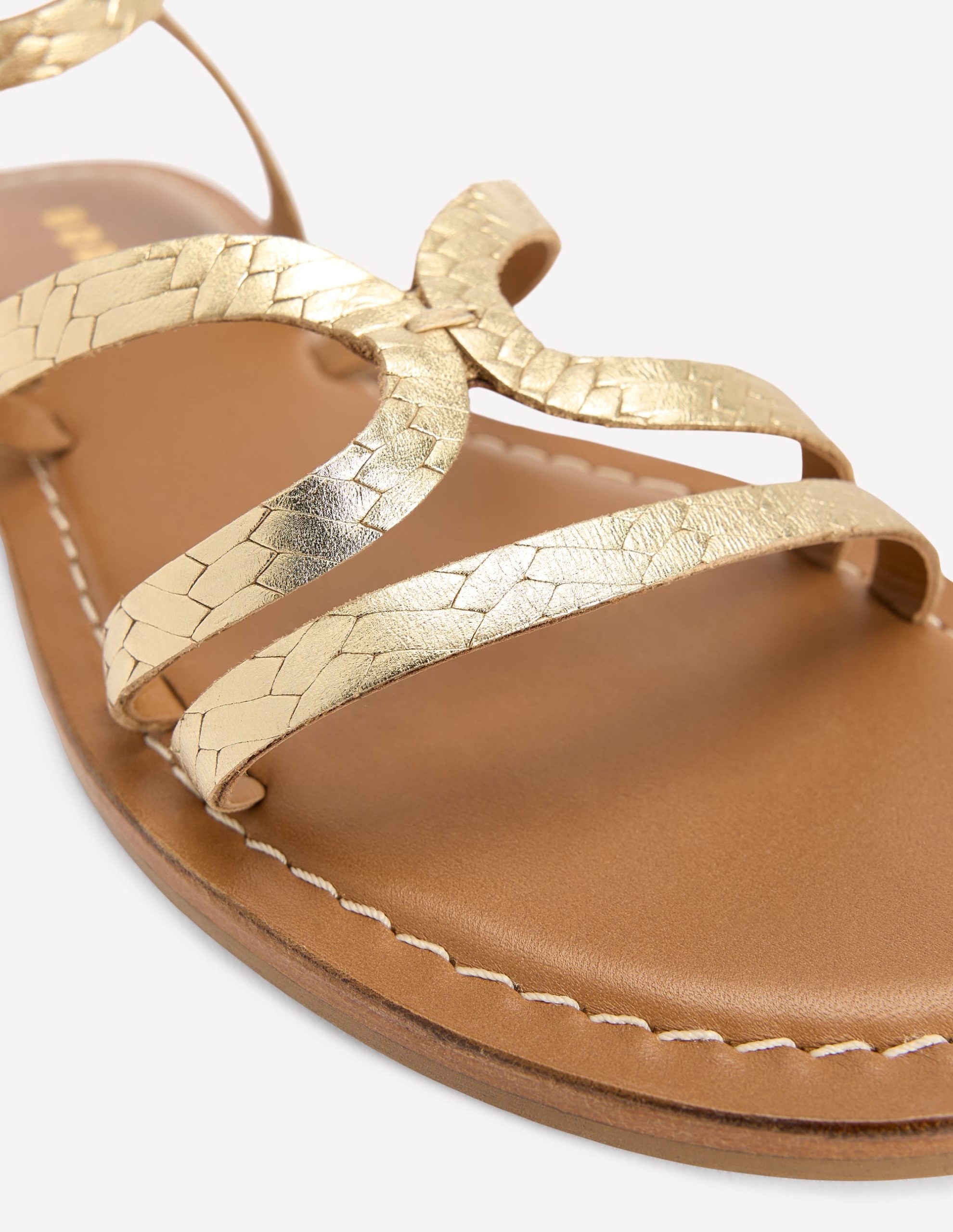 Casual Flat Sandal-Gold Woven Leather - Image 4