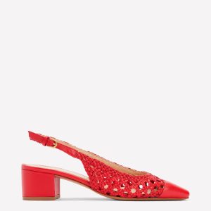 Ailsa Block Heel Slingbacks-Post Box Red Woven