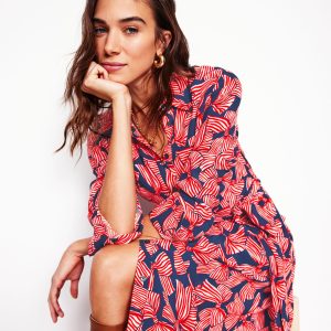 Kate Midi Shirt Dress-French Navy. Bow Scatter