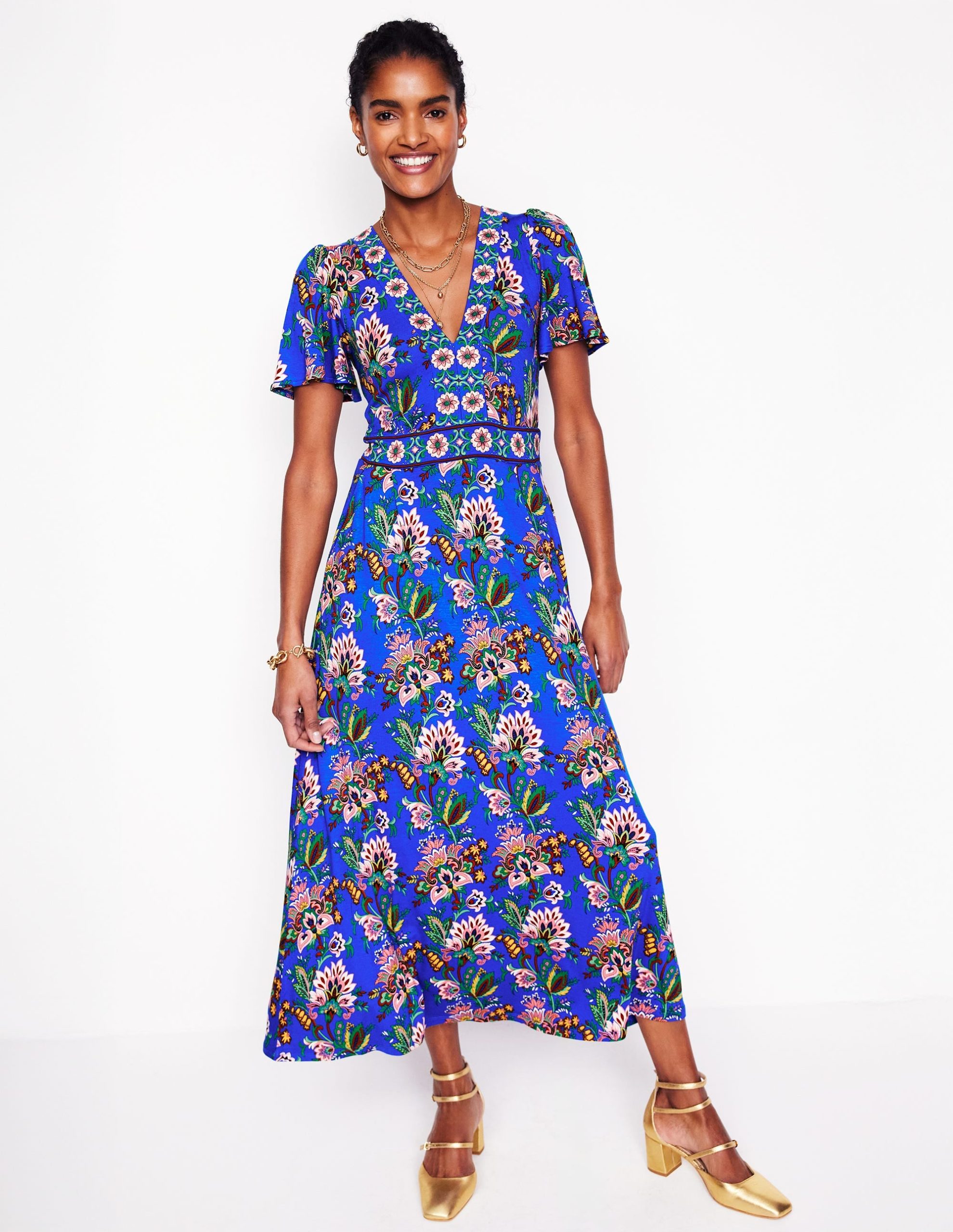 Ellie Flutter Maxi Tea Dress-Gallery Blue. Botanica Terrace
