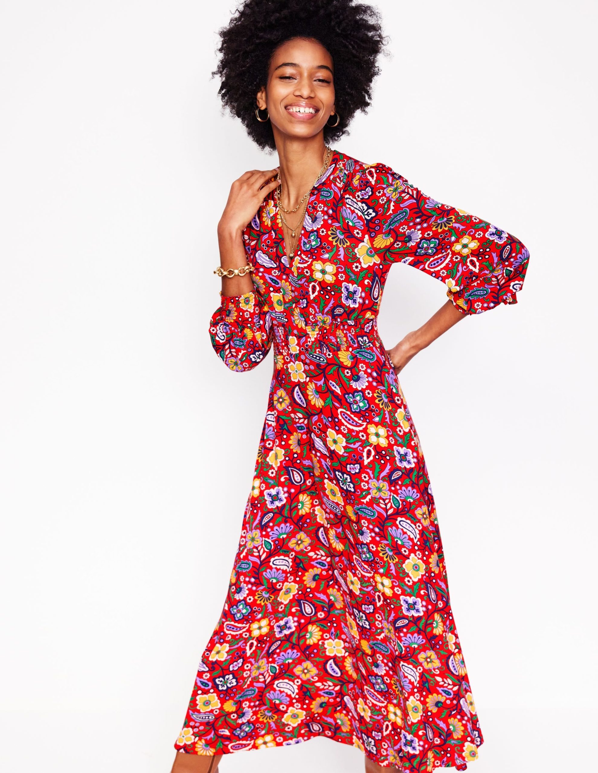 Ivy Smocked Midi Dress-Poppy Red. Oriental Paradise - Image 4