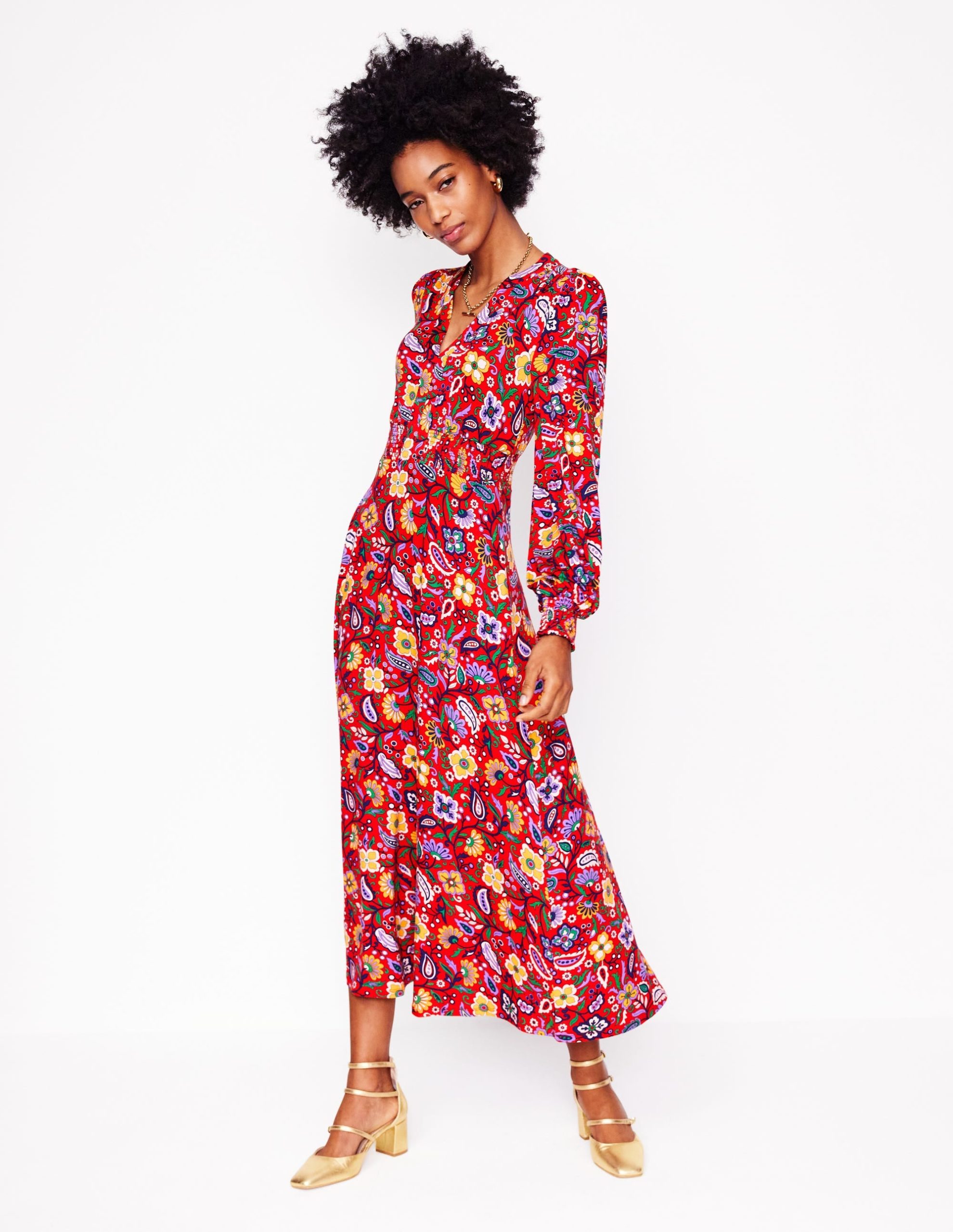 Ivy Smocked Midi Dress-Poppy Red. Oriental Paradise - Image 5