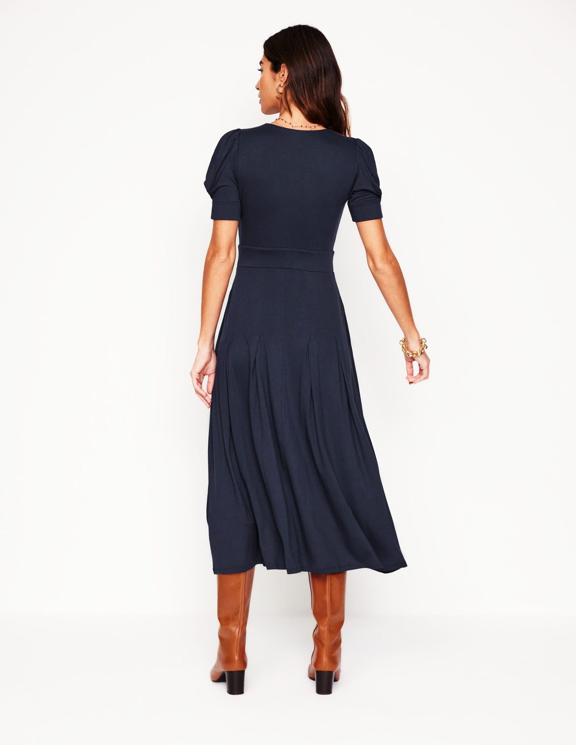 Kristen Pleated Jersey Dress-Navy - Image 4