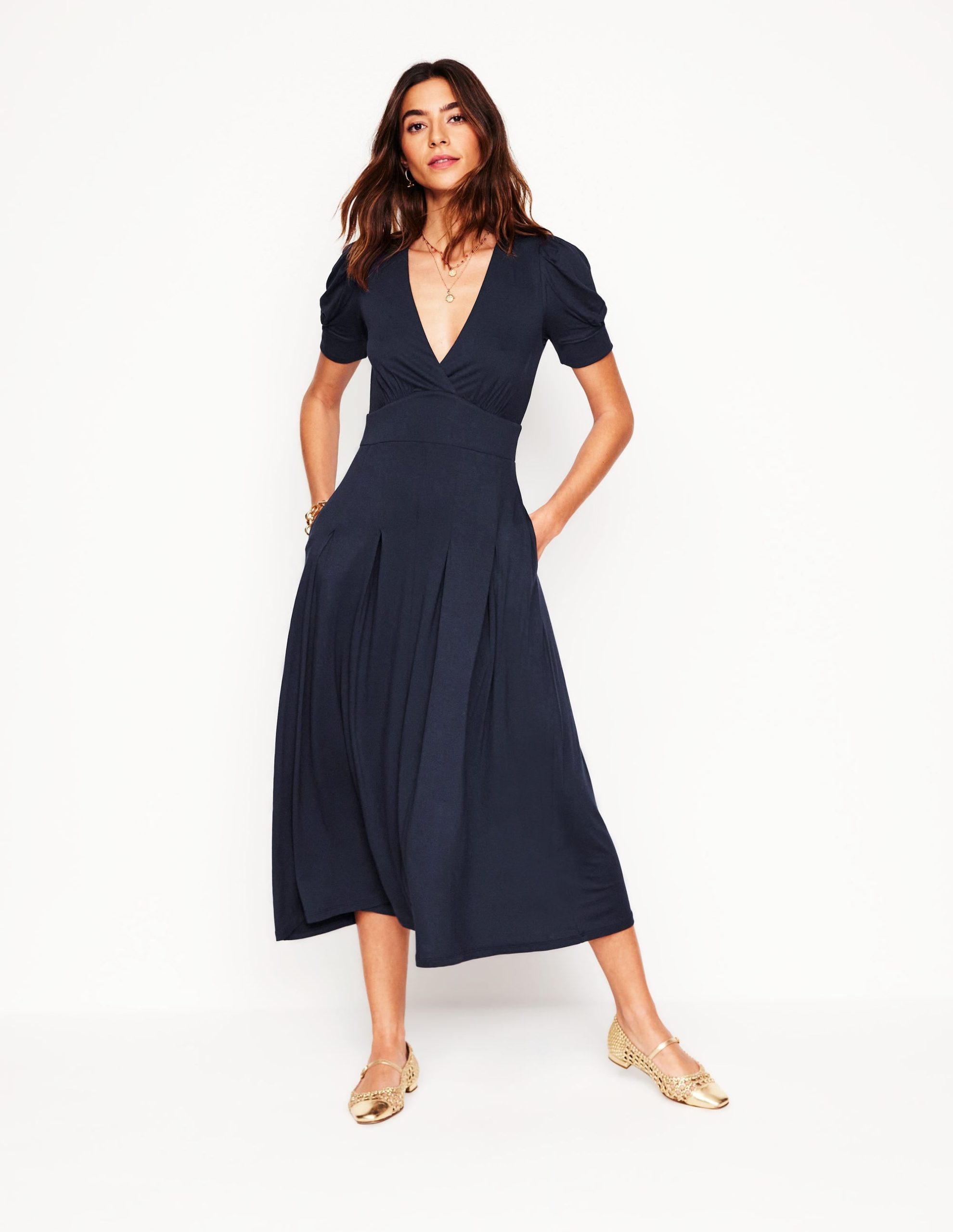 Kristen Pleated Jersey Dress-Navy - Image 5
