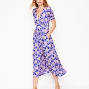 Kristen Pleated Jersey Dress-Chintz Rose. Dahlia Stamp