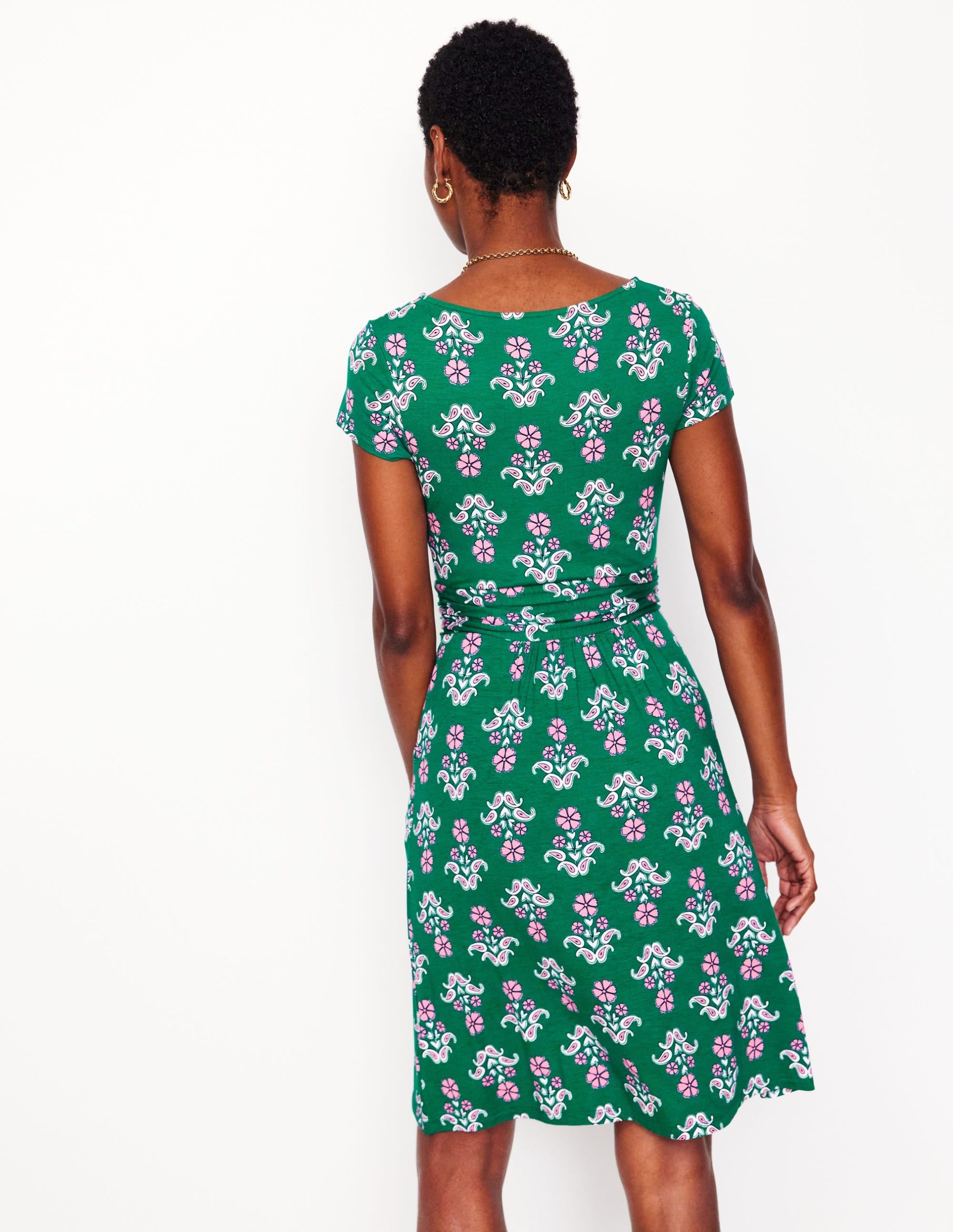 Amelie Jersey Dress-Forest Grass. Pansy Stamp - Image 2