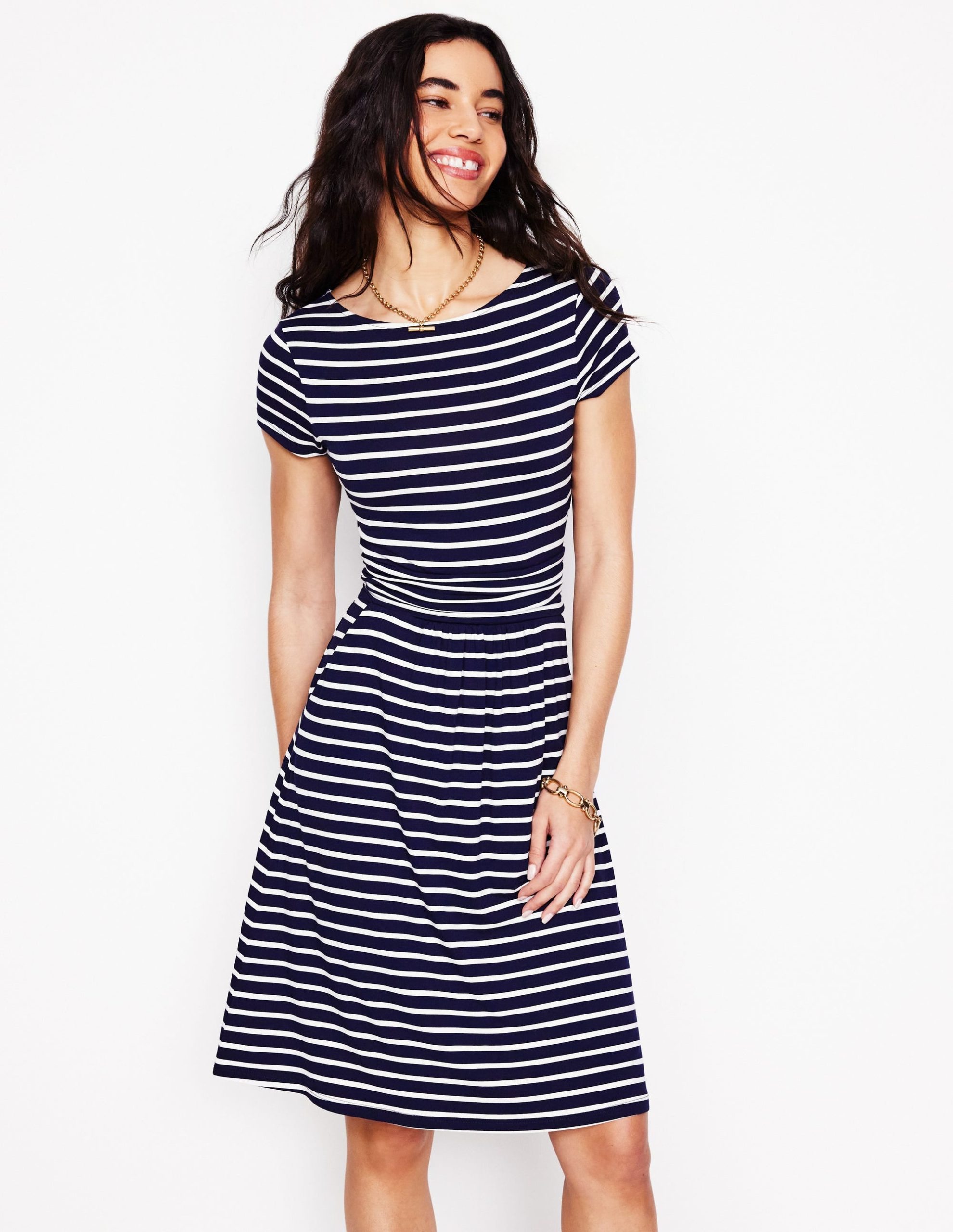 Amelie Jersey Dress-Navy. Ivory Stripe - Image 4