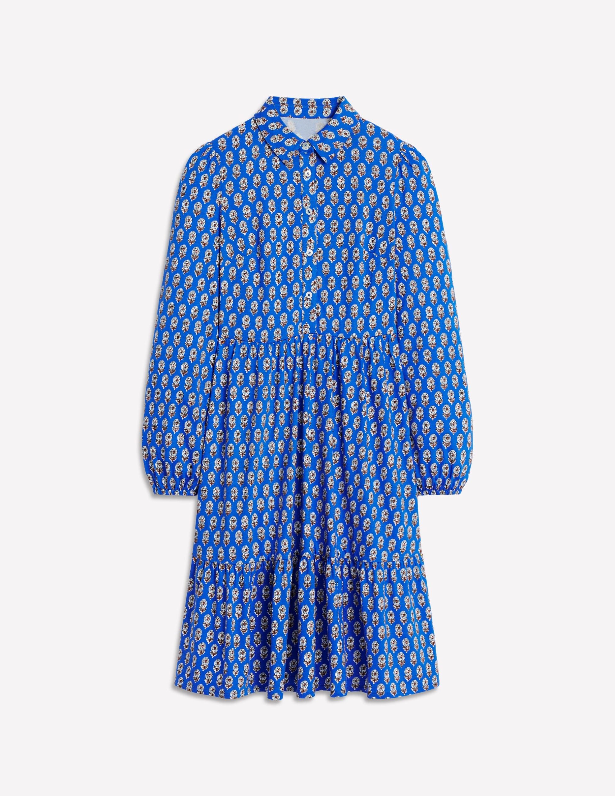 Jemima Tiered Jersey Dress-Gallery Blue. Camellia Stamp - Image 5