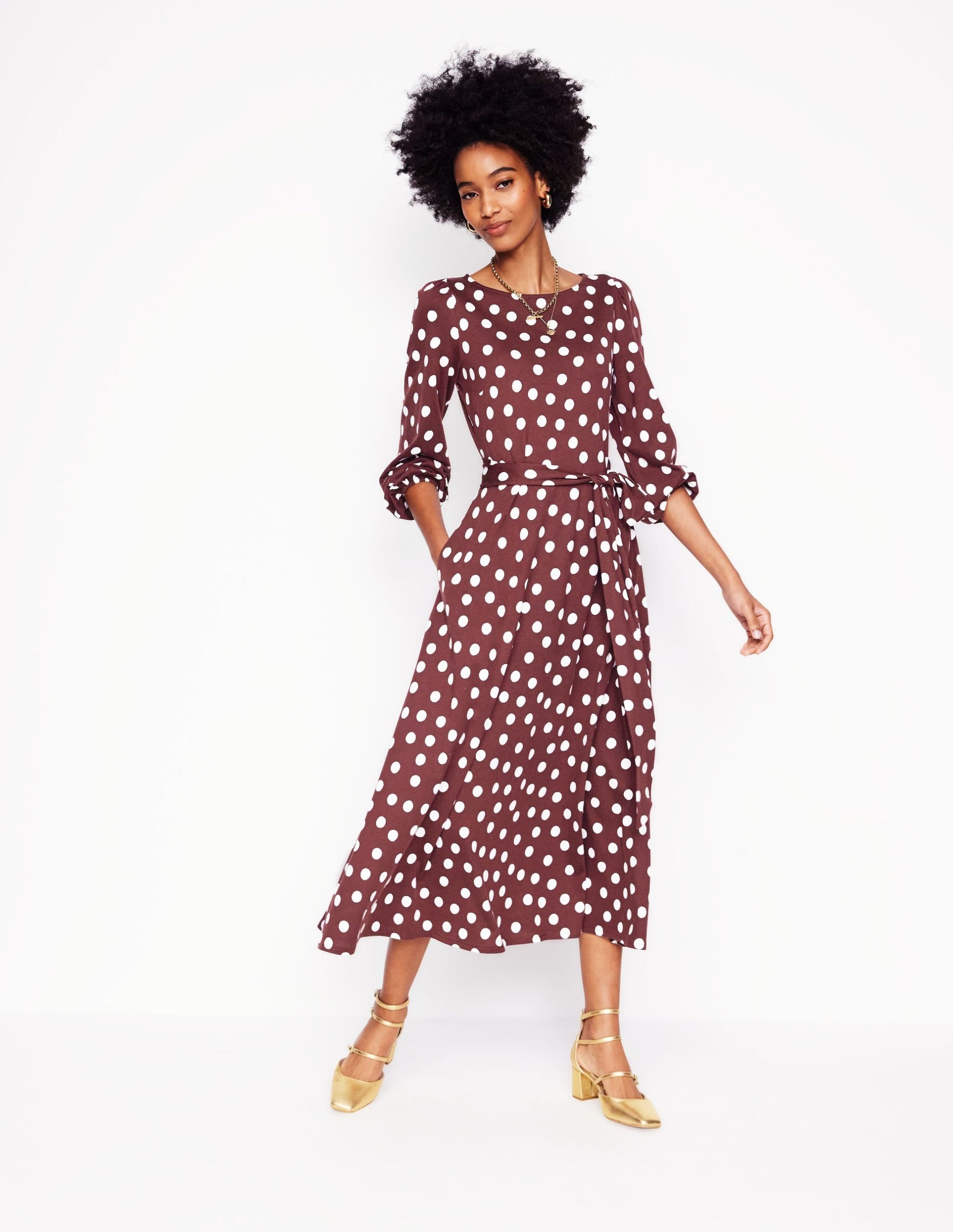 Leandra Jersey Midi Dress-Chestnut. Abstract Dot