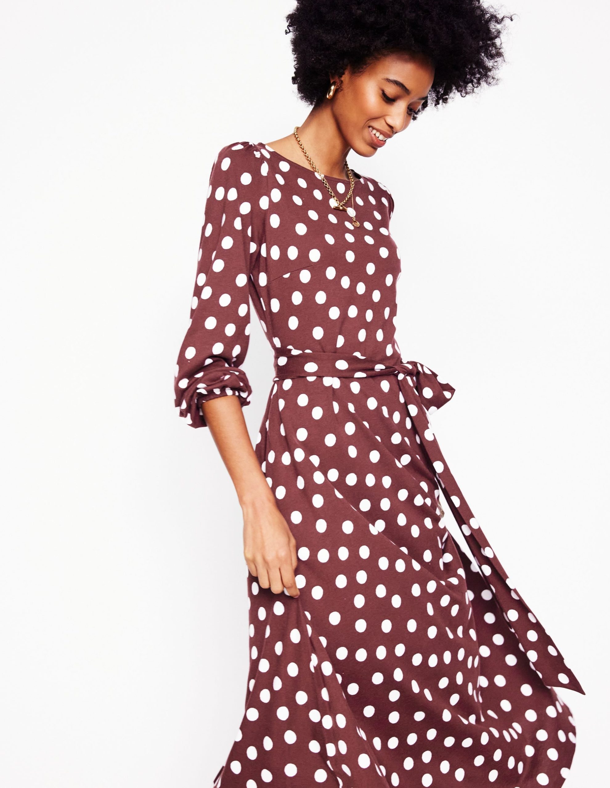 Leandra Jersey Midi Dress-Chestnut. Abstract Dot - Image 2