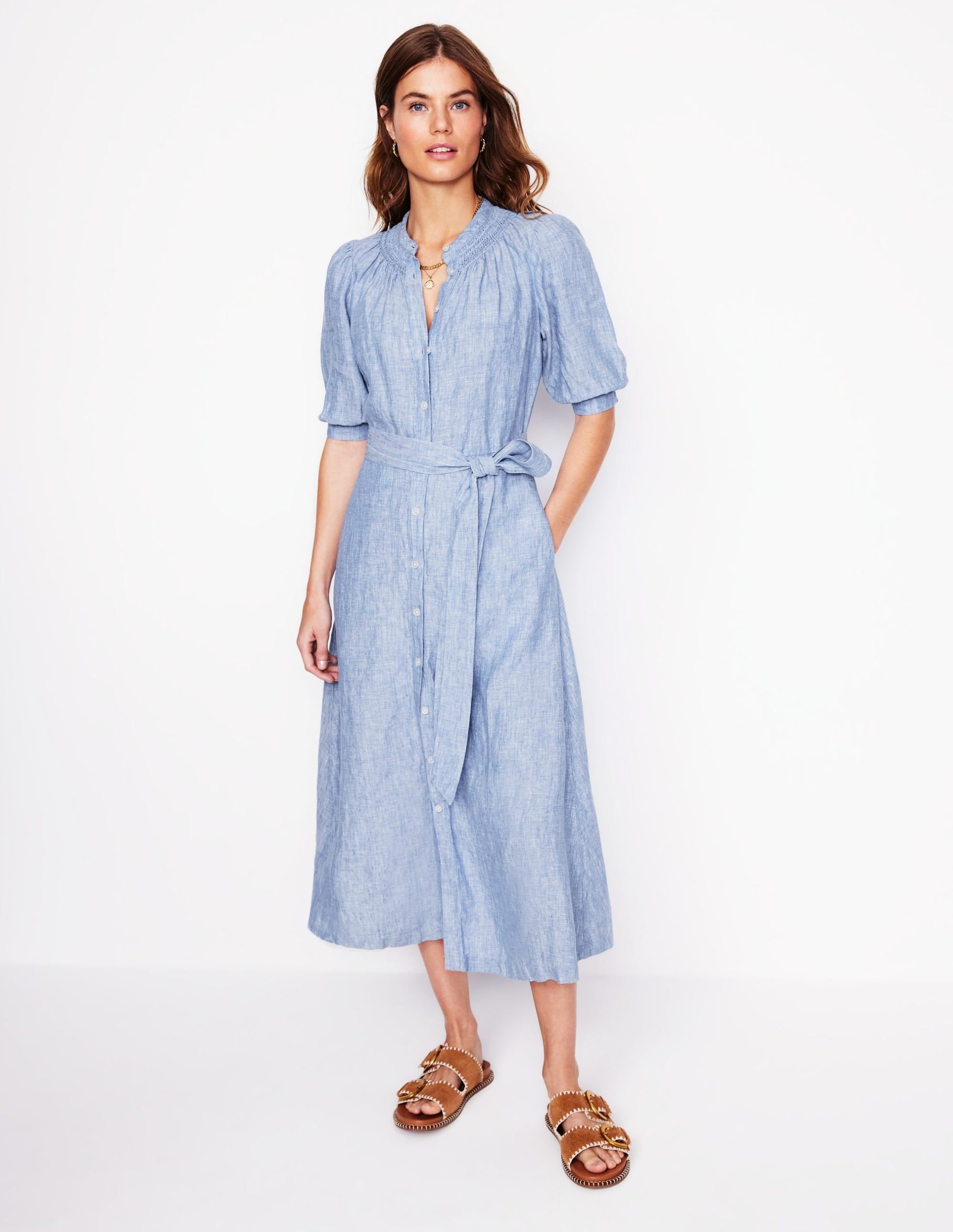 Ada Linen Midi Dress-Grey Blue Chambray - Image 5